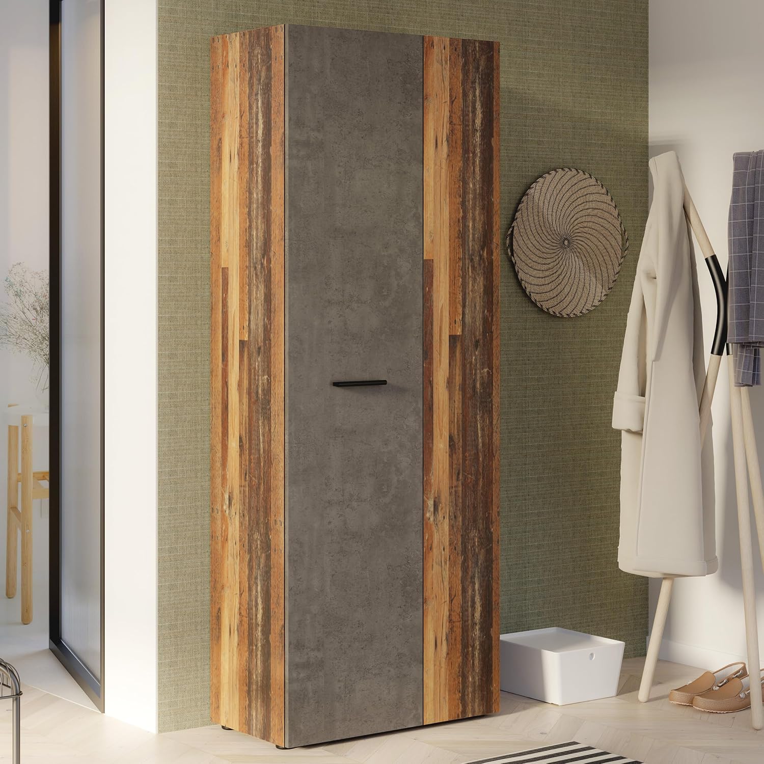 Forte NET106 Schrank 70 180, 2-türig mit Einlegeböden, 68,7 cm breit x 181,1 cm hoch x 36,5 cm tief, Mehrzweckschrank, Staubsaugerschrank, Abstellraum