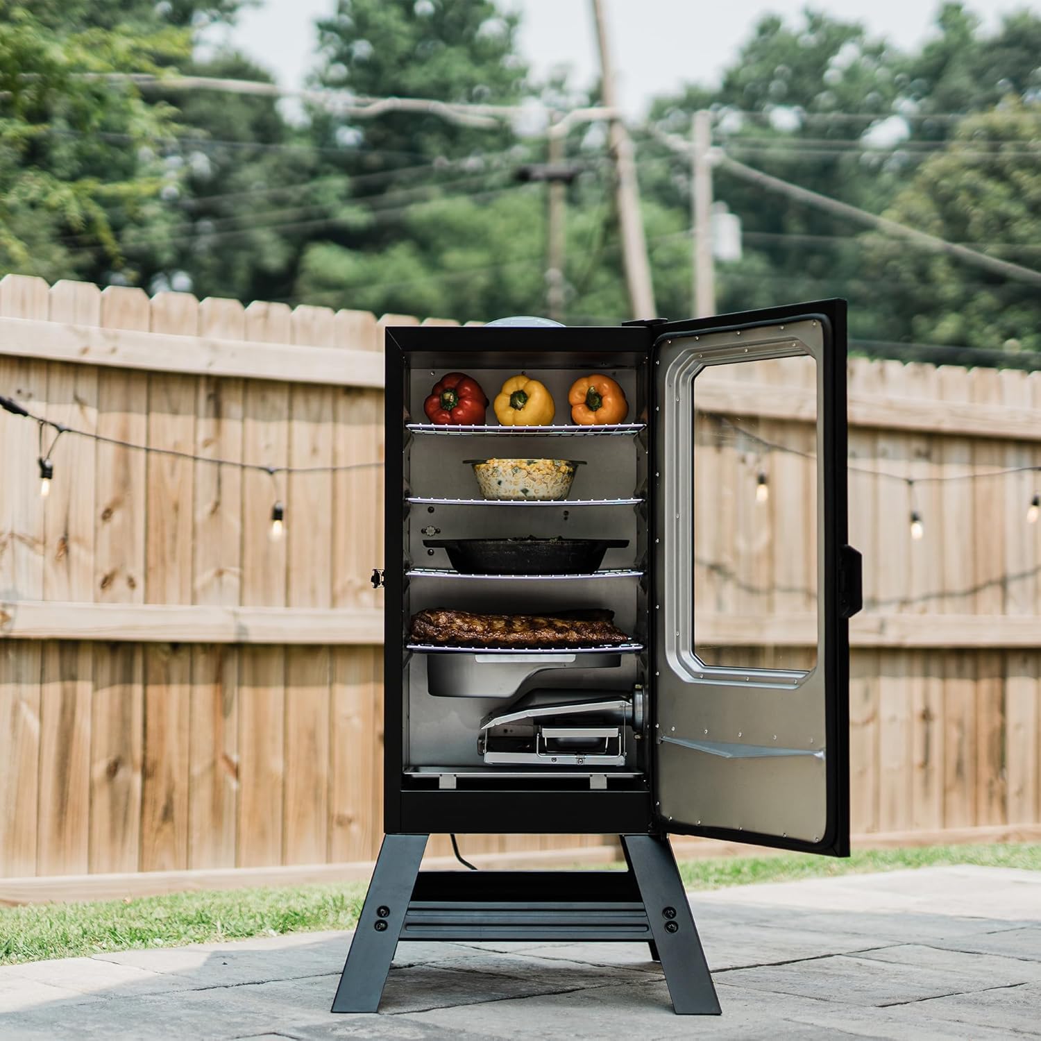 Masterbuilt® 30-inch Digital Electric Vertical BBQ Smoker with Leg Kit  Side Wood Chip Loader and 710 Cooking Square Inches in Black  Model MB20070421