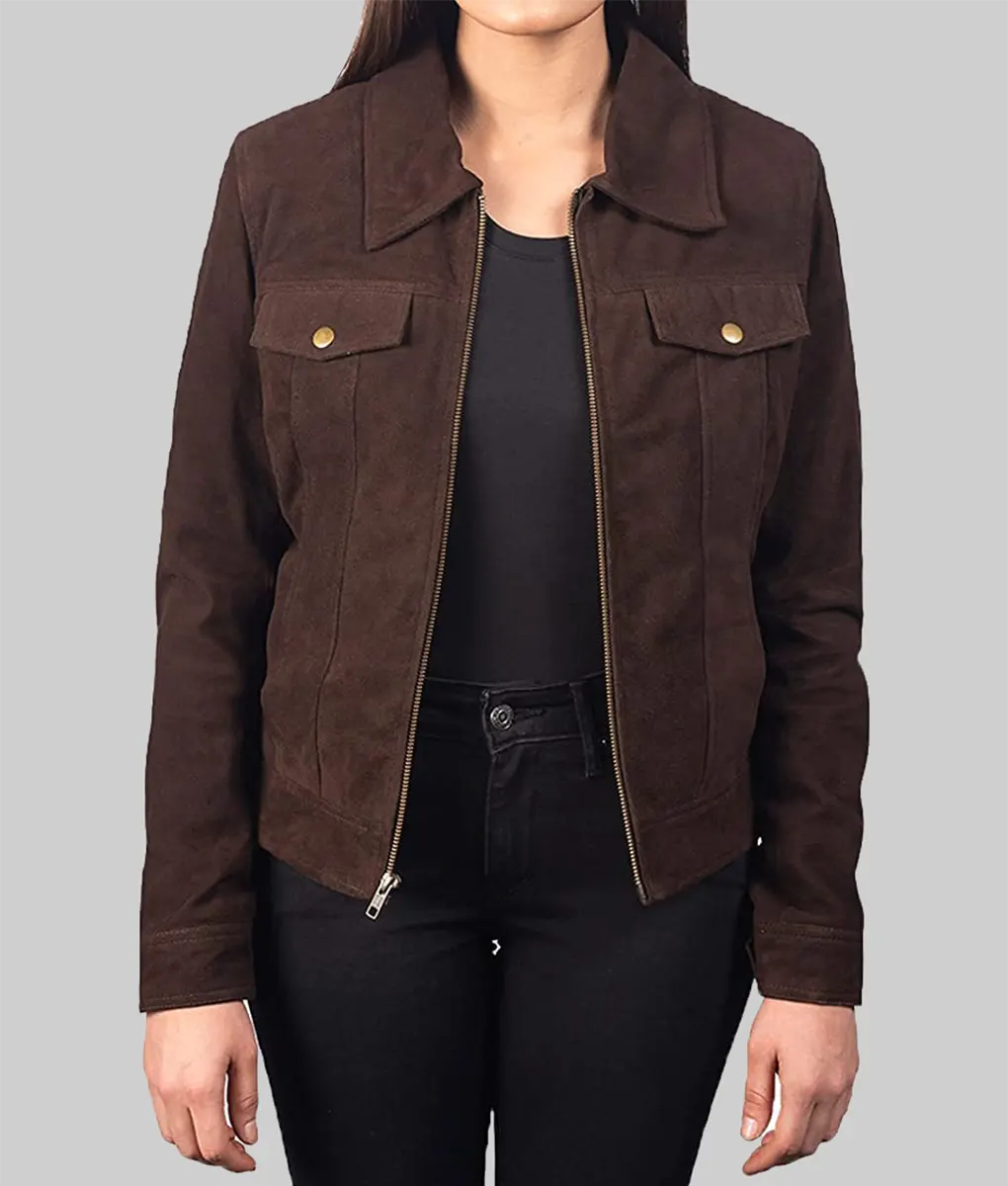 Scarlett Dark Brown Suede Trucker Jacket