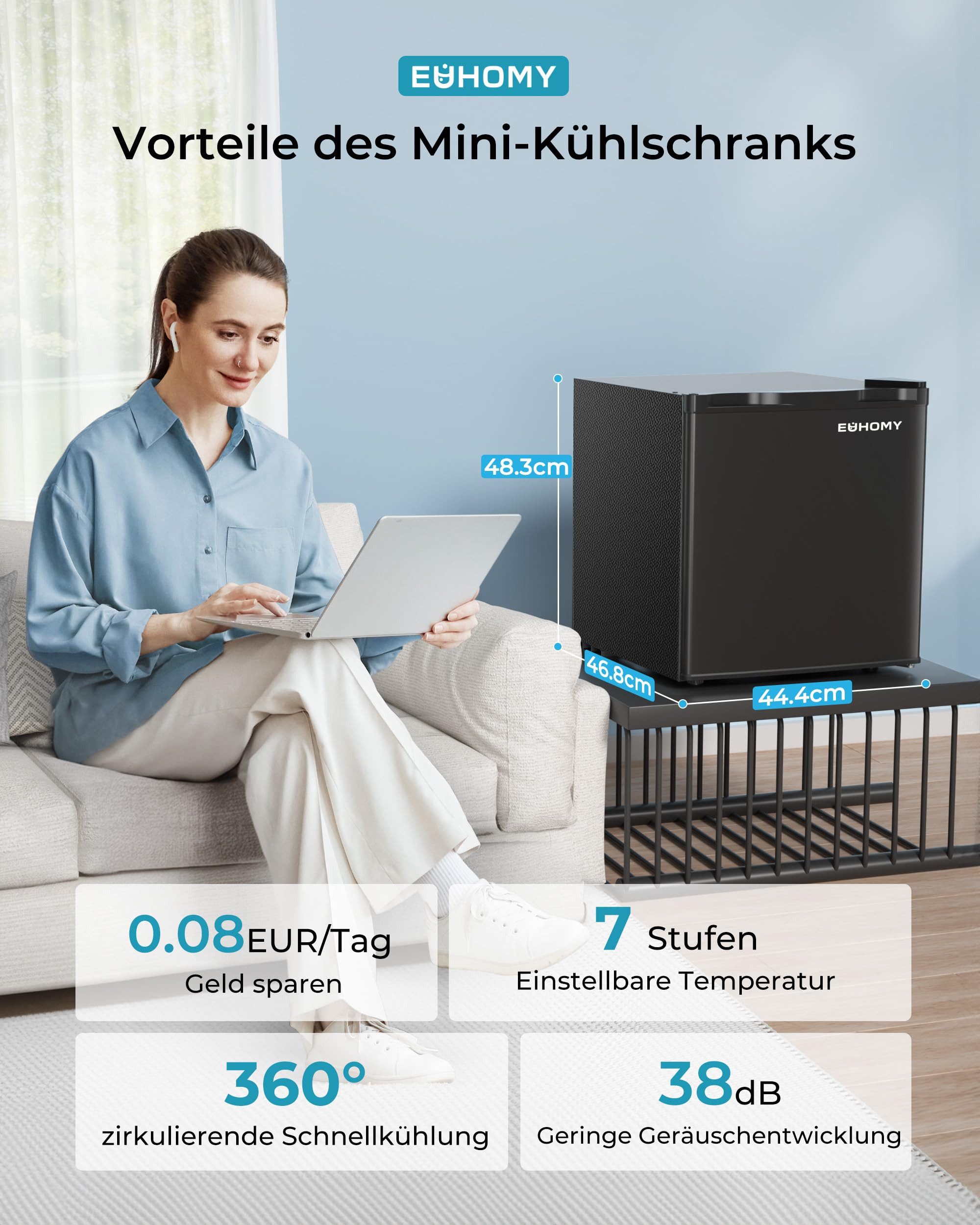 Kühlschrank 46L Mini-Kühlschrank mit Gefrierfach,reversibler Einzeltür Minikühlschrank