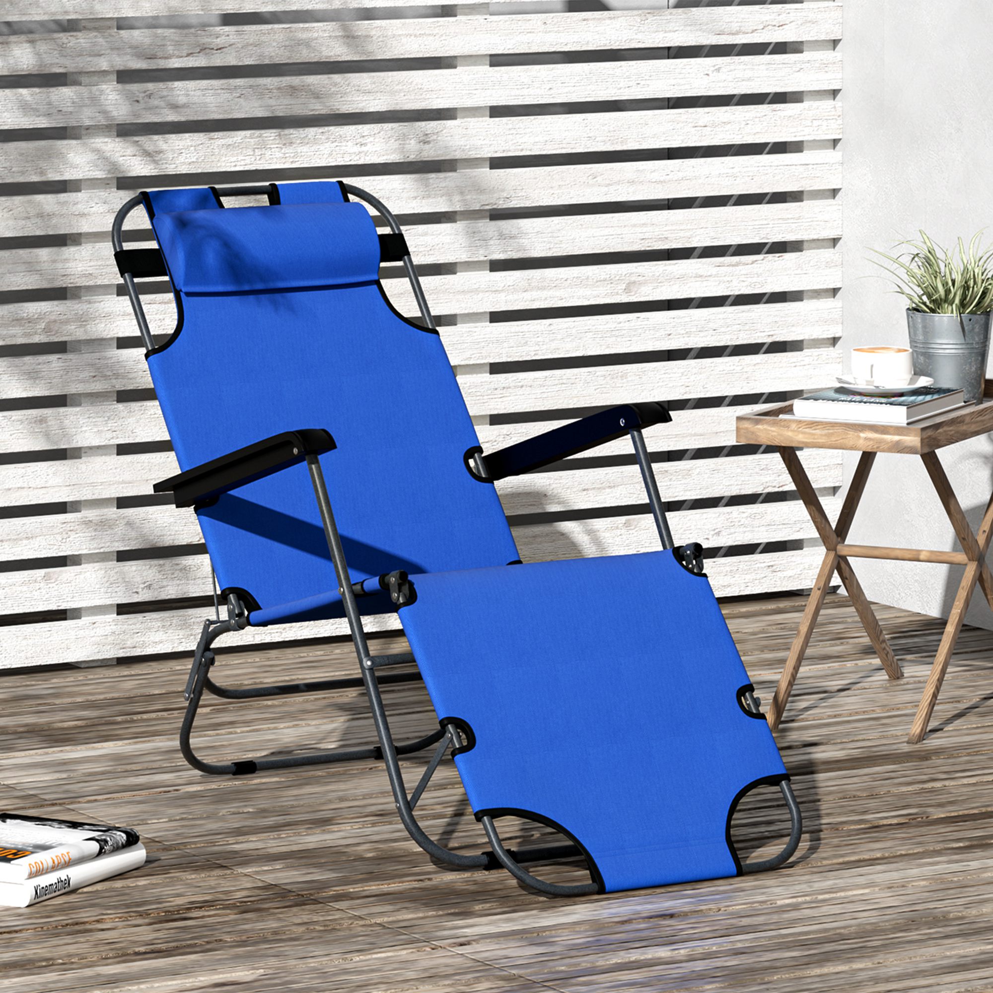 Outsunny Gartenliegestuhl klappbar Sonnenbett Relaxliege Liegestuhl mit verstellbarer Rückenlehne und Fußteil Polyester Oxford Blau