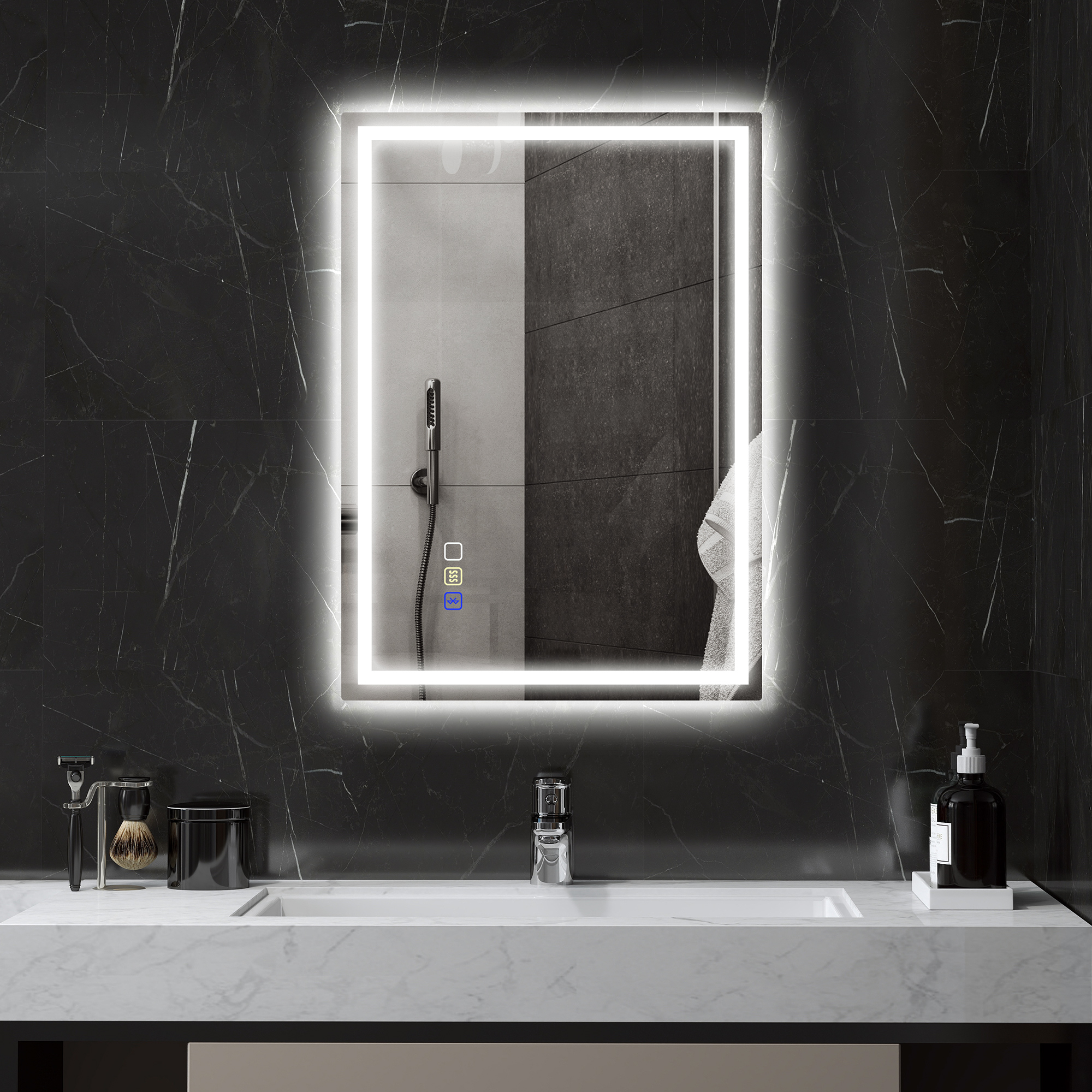 HOMCOM Badspiegel mit Anti-Beschlag-LED und Bluetooth-Lautsprecher, Touch-Buttons, 50x70 cm