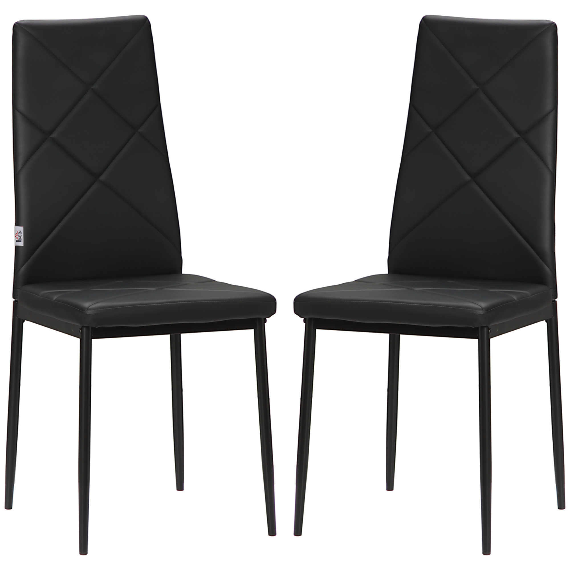 HOMCOM Set von 2 modernen Esszimmerstühlen mit hoher Rückenlehne in Kunstleder und Stahl, 41x50x97 cm, Schwarz