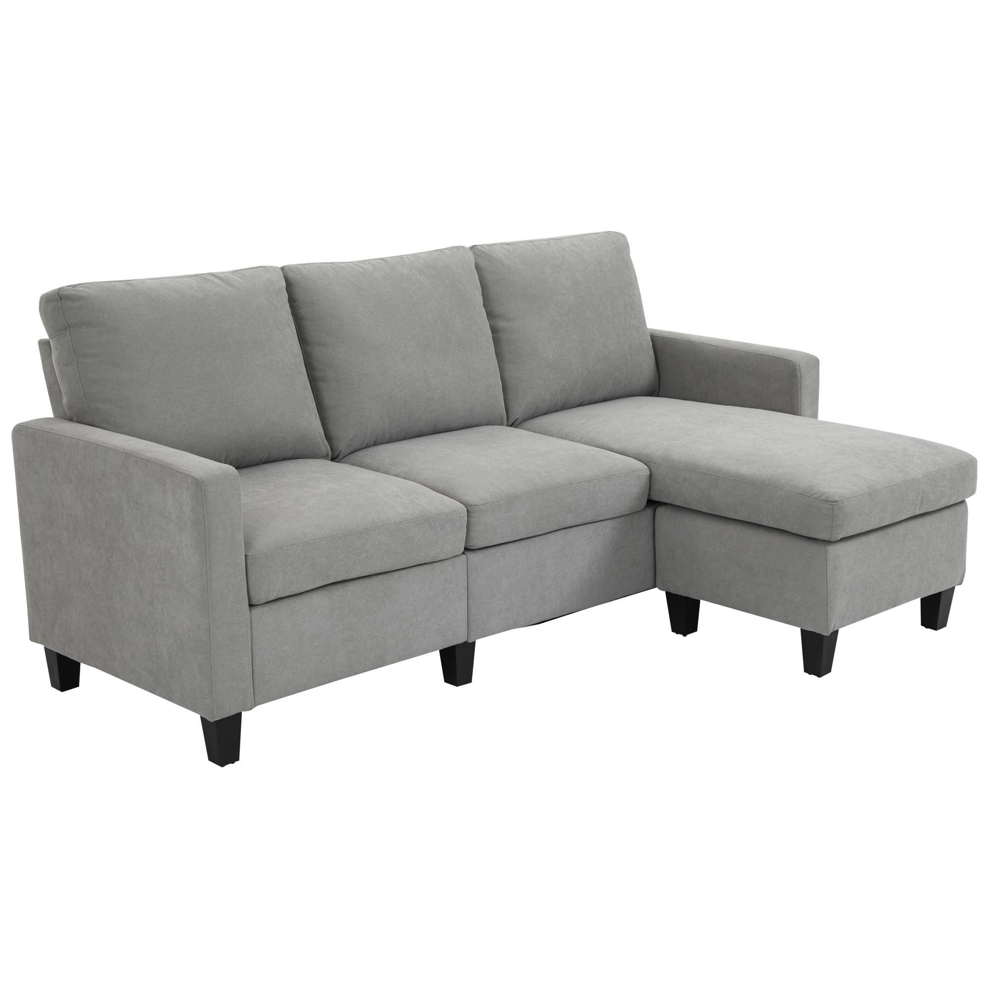 HOMCOM Ecksofa 3-Sitzer mit Wendbare Ottomane links oder rechts für Wohnzimmer, Büro, Wohnung, Polyester 197B x 139T x 91H cm Hellgrau