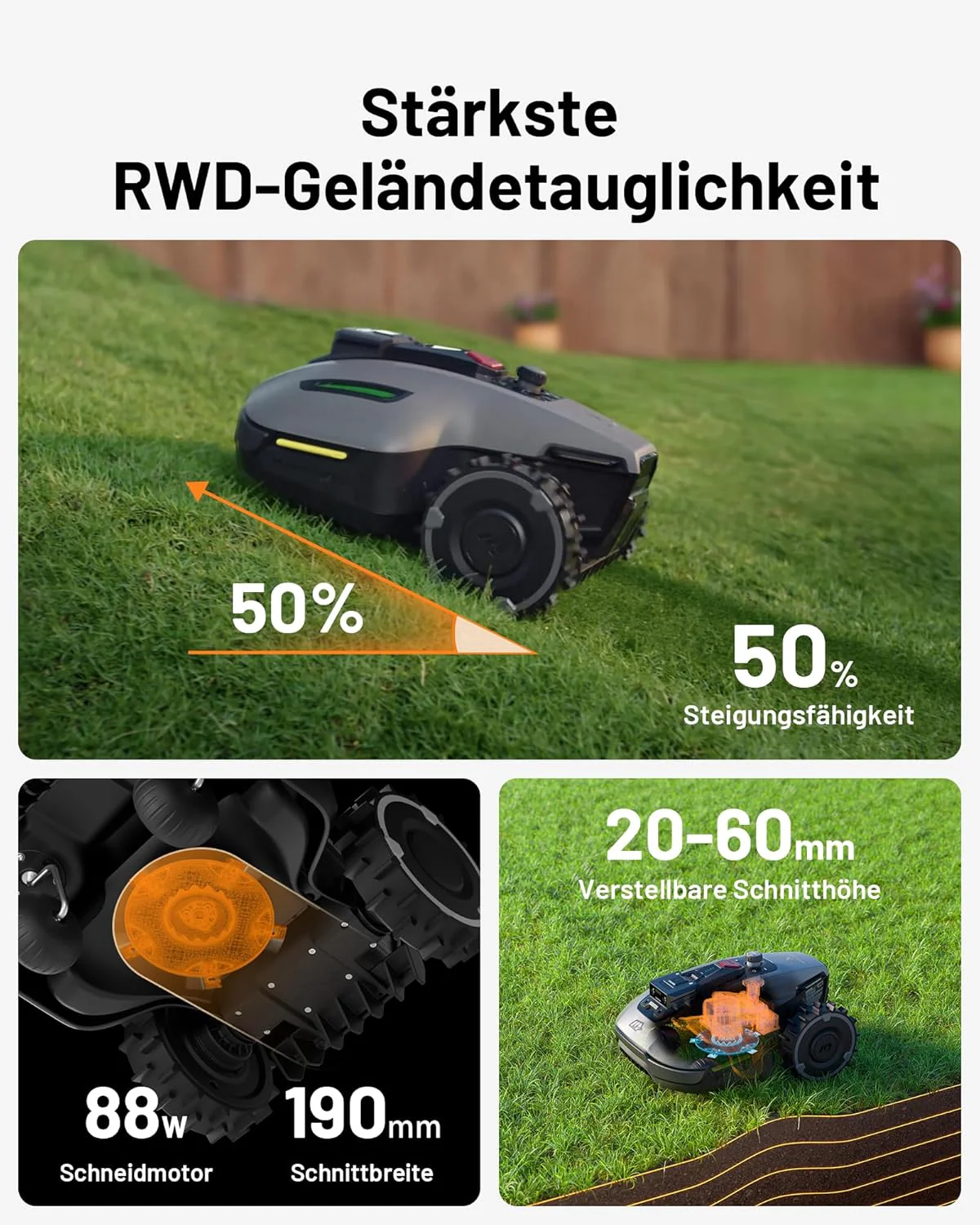 MAMMOTION YUKA Mini 700 robotmaaier zonder begrenzingsdraad, NetRTK+Vision, geen RTK-antenne nodig, automatische kartering, aanbevolen 700m2, max. 1100m2, met 4G-module, 50% helling