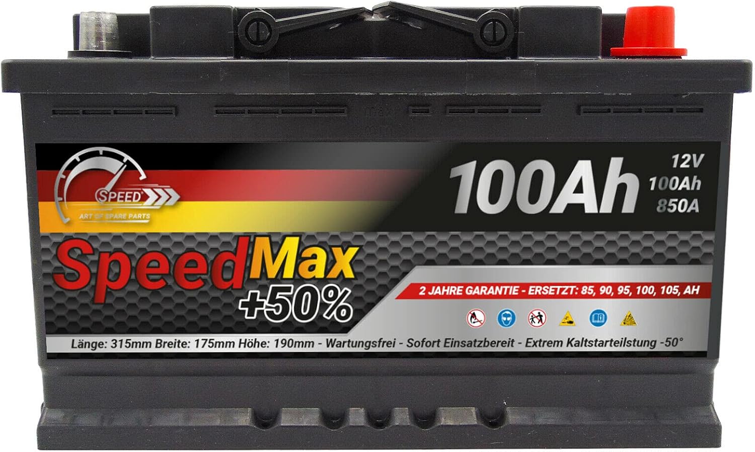 Batteria auto SPEED MAX L4100 100AH 850A 12V = FIamm 100Ah DX+ Pronta all'uso