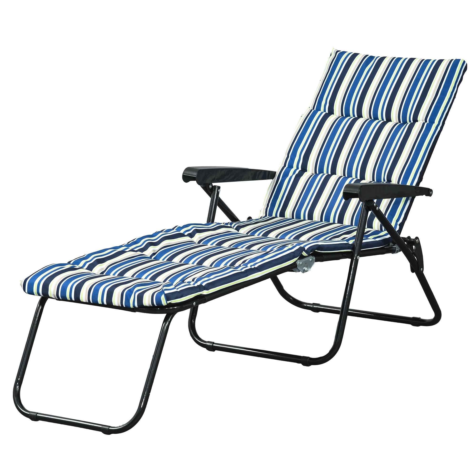 Outsunny Sonnenliege klappbarer Liegestuhl mit 6-fach verstellbarer Rückenlehne, großer Komfort mit Matratze + Armlehnen aus Stahl und Polyester in Multicolor