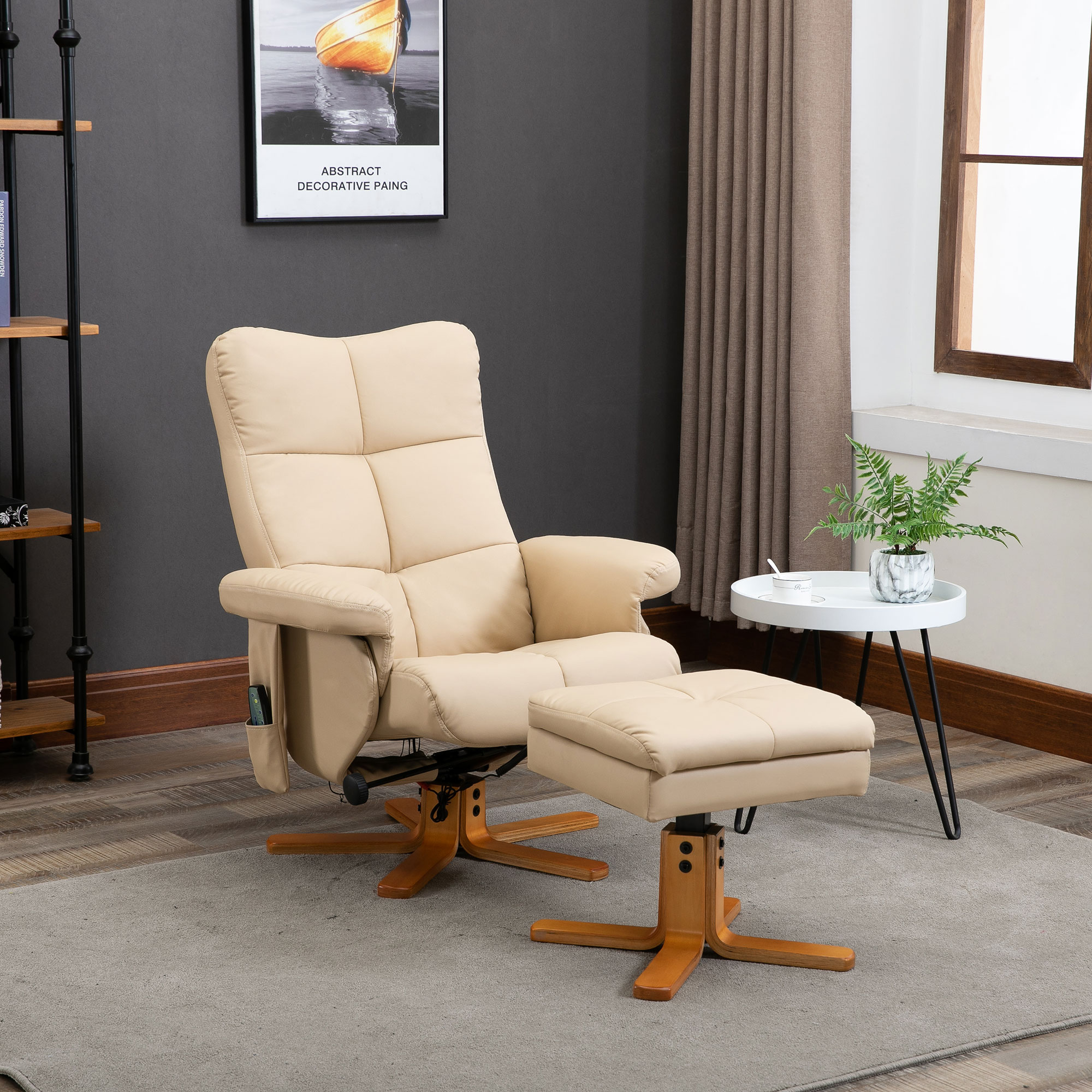 HOMCOM Relaxsessel Massagesessel mit Fußhocker Stauraum Liegefunktion Fernsehsessel mit Massagefunktion TV Sessel 145°-Neigung Polyester Cremeweiß 80 x 86 x 99 cm