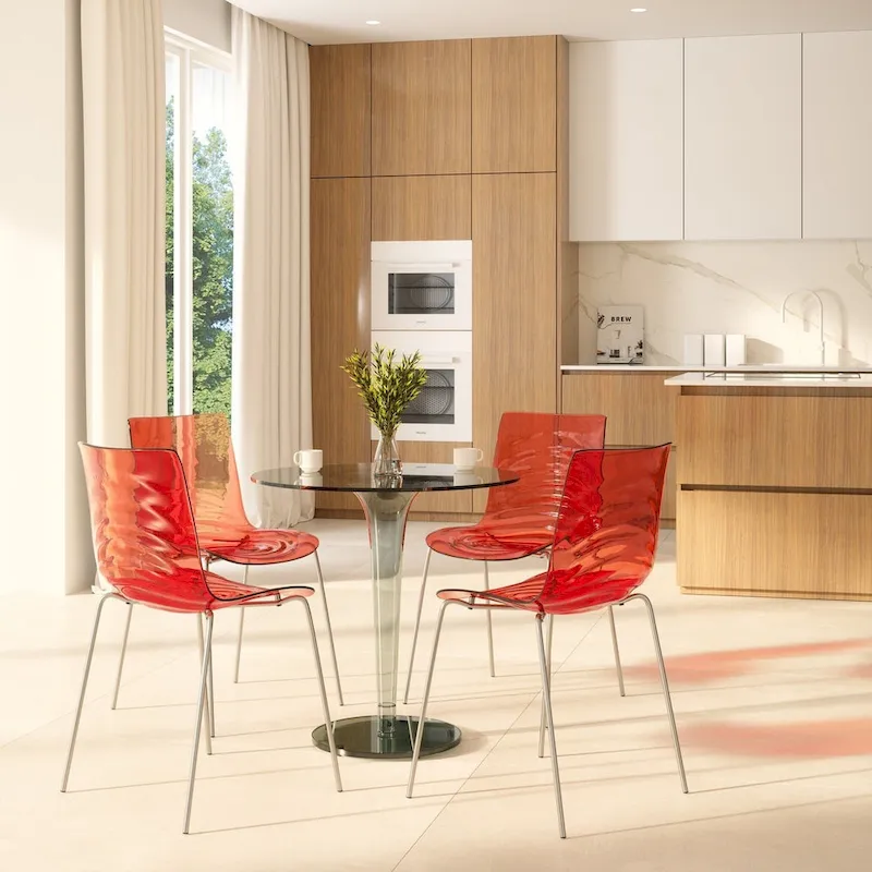 Acrylic Dining Chair with Chrome Legs Modern Accent Side Chair Water Ripple Design Seats