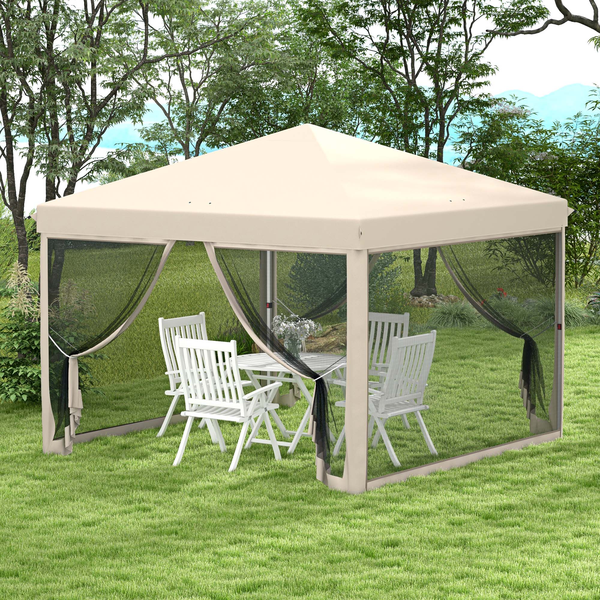 Outsunny Gartenpavillon Pavillon Pop-Up wasserdichter Kolonialstil 3L x 3B x 2,65H m 4 Moskitonetze + Transporttasche