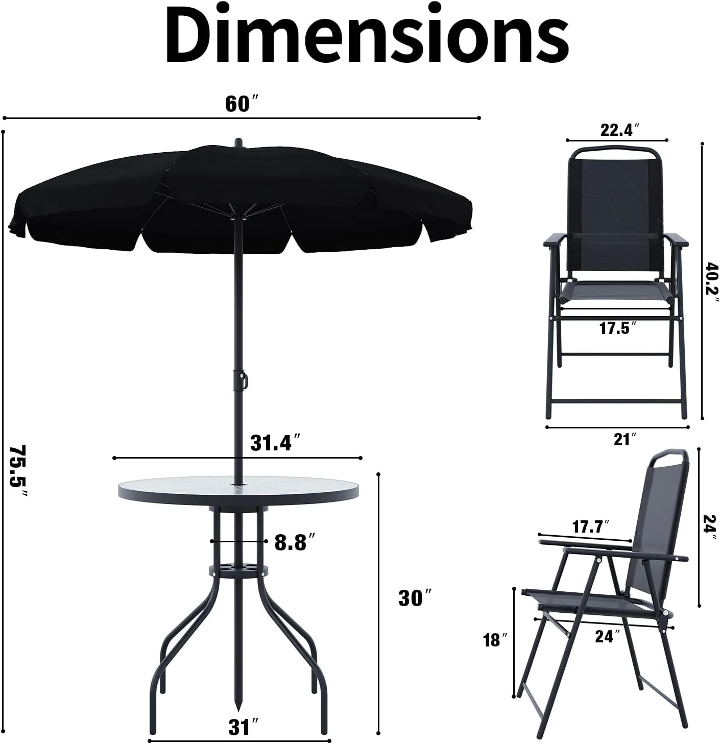 6 Piece Patio Dining Set with Umbrella