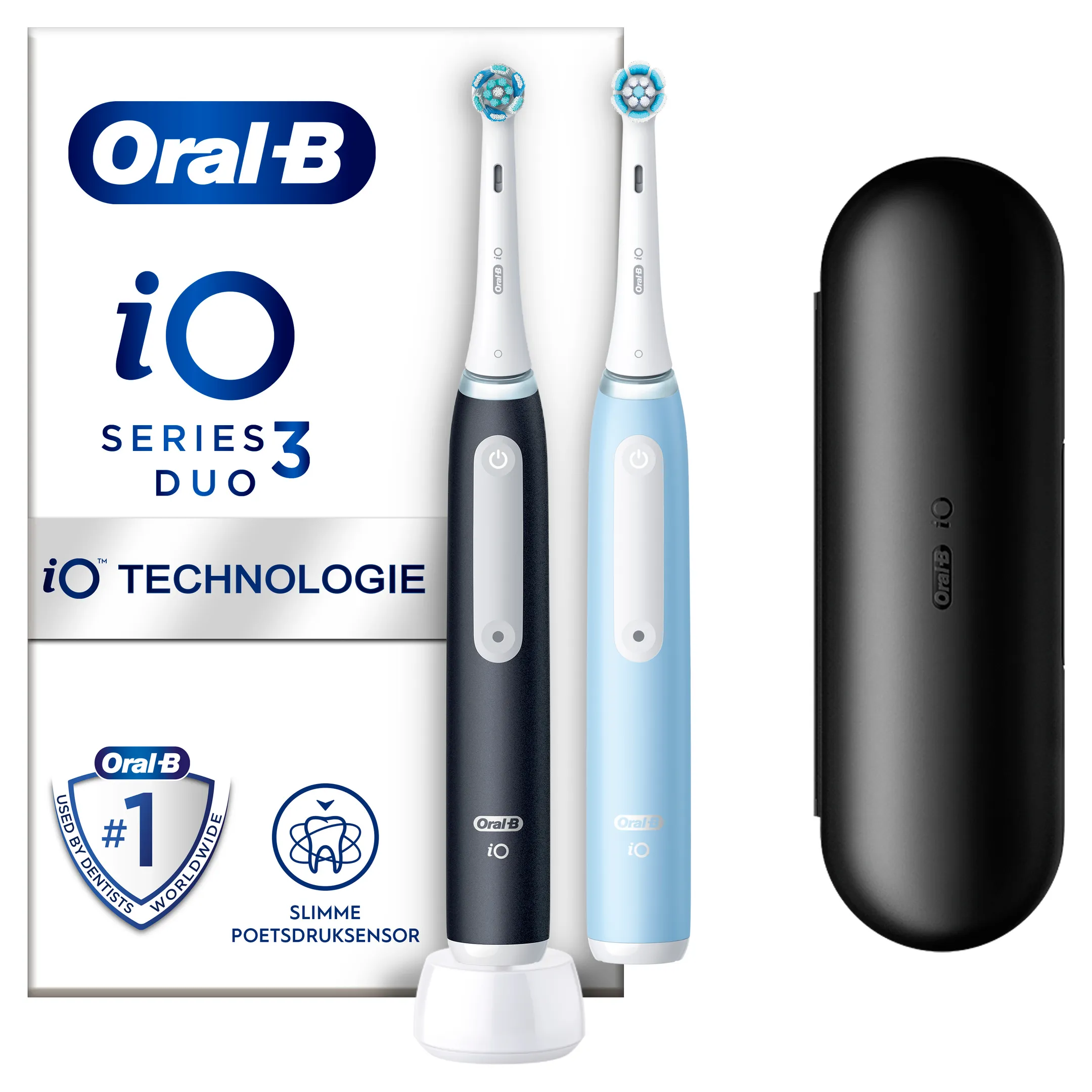 Oral-B Elektrische tandenborstel iO3 Duo Matt Zwart/Ice Blauw + Reisetui