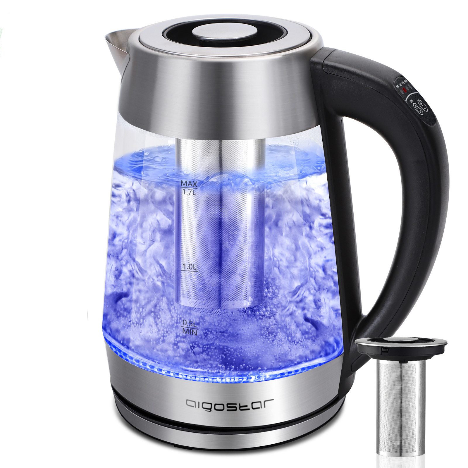 Wasserkocher Aigostar Glas Wasserkocher mit Temperatureinstellung 1,7L, 60°-100°C