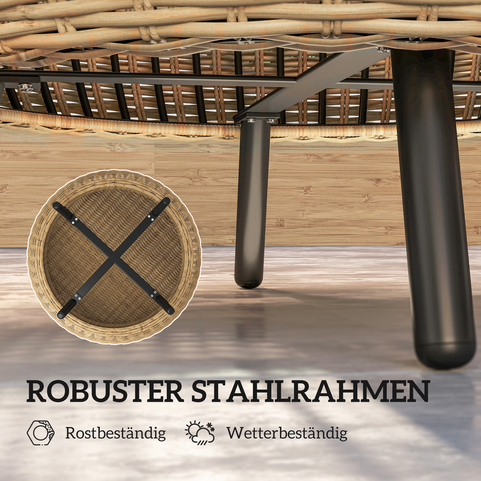 Polyrattan Bijzettafel met Glazen Tafelblad ?75 x 42 cm - Bruin