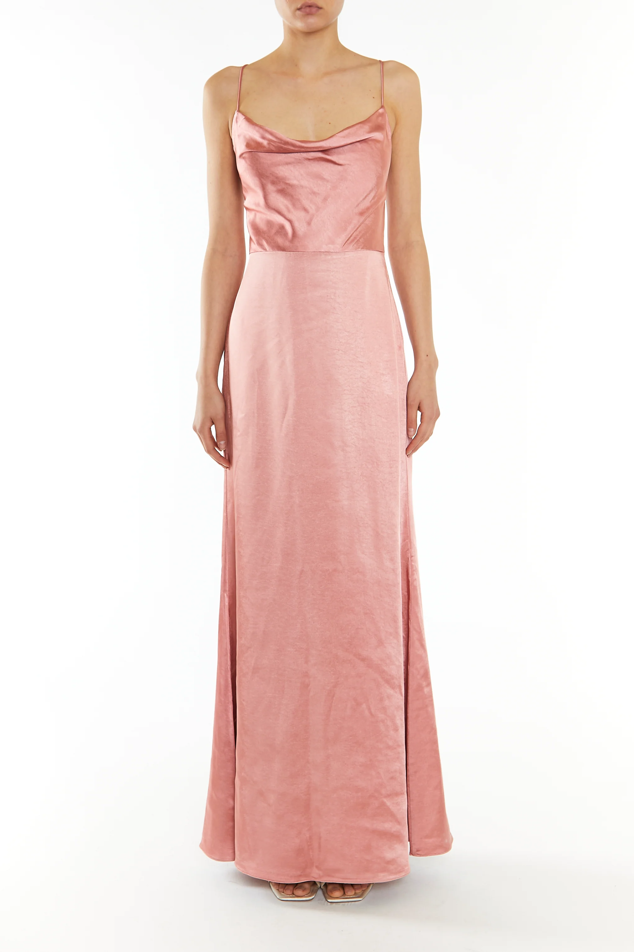 Vivian Dusty Peach Cowl-Neck Bias Cut Maxi-Dress