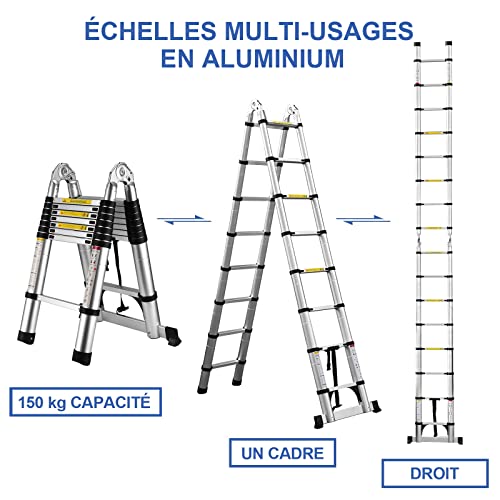 COOCHEER Scala pieghevole da 5 m, scala telescopica, in alluminio, scaletta estensibile, carico massimo 150 kg, leggera e resistente : Amazon.it: Fai da te