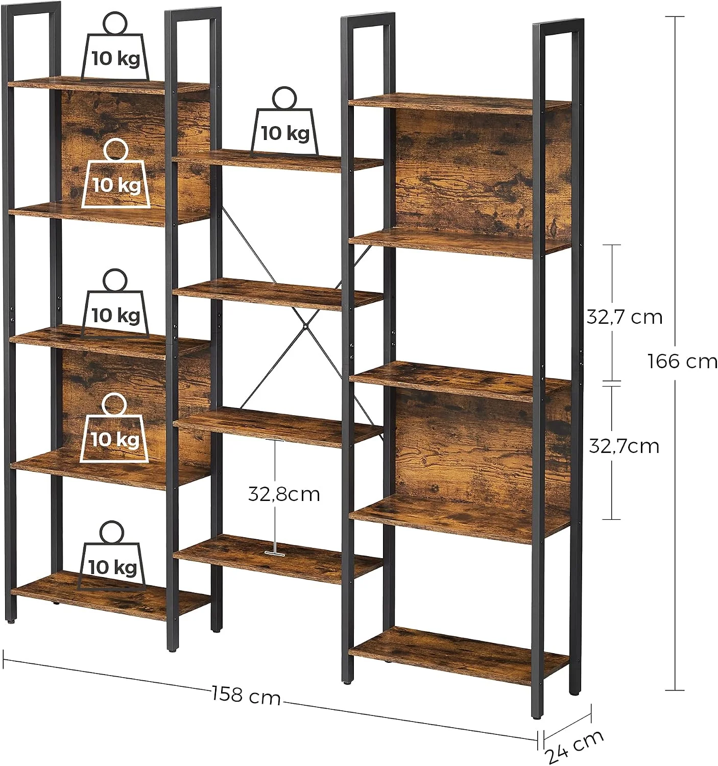 VASAGLE Bücherregal mit Metallrahmen, Standregal im Industrial-Stil