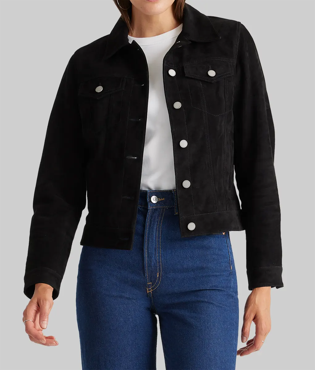 Patricia Black Suede Trucker Jacket
