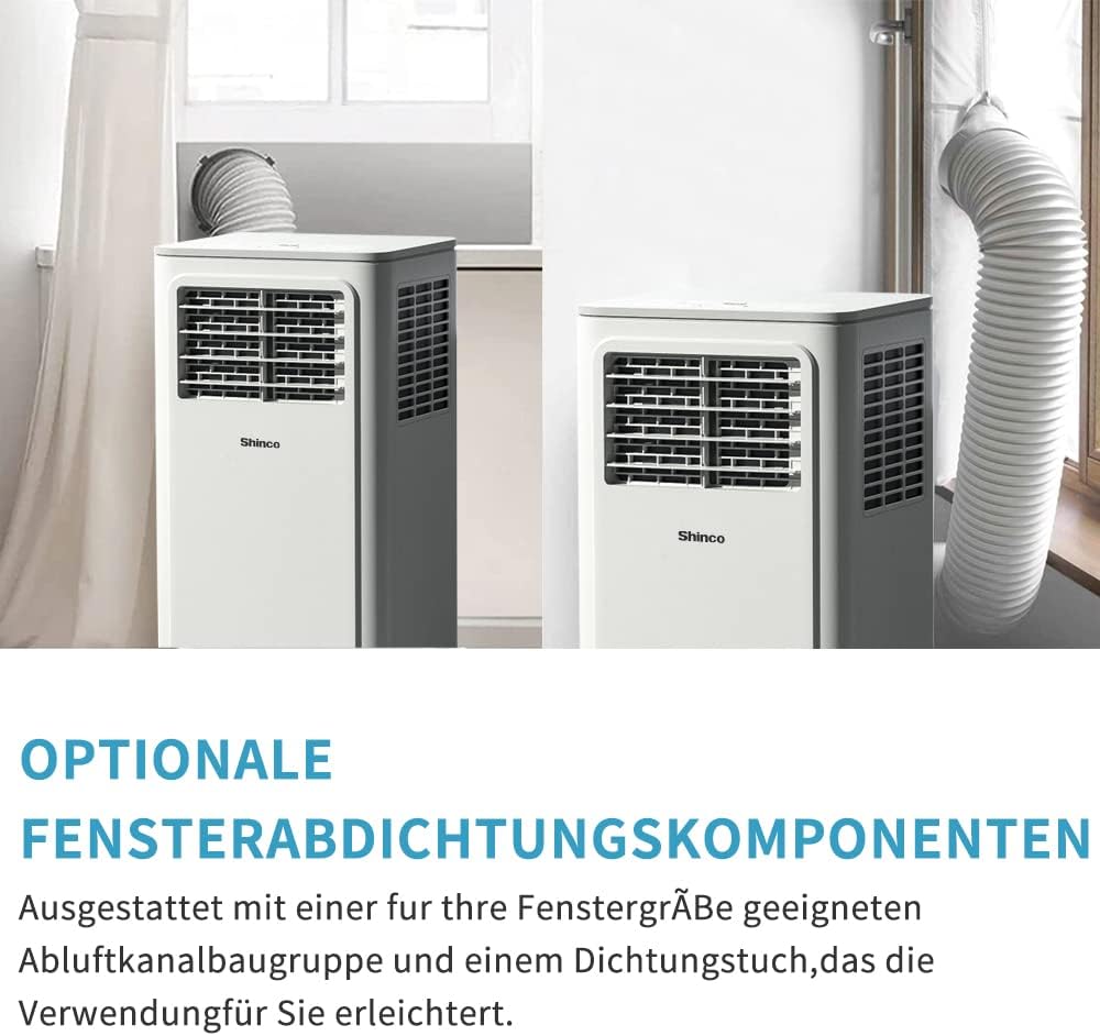SHINCO Mobile Klimaanlage mit Abluftschlauch, 9000BTU, 2,6 kW, Kühlen&Ventilieren&Entfeuchten, Mobiles Klimagert mit Schlafmodus, Raumgre bis 22㎡, 24-Stunden-Timer