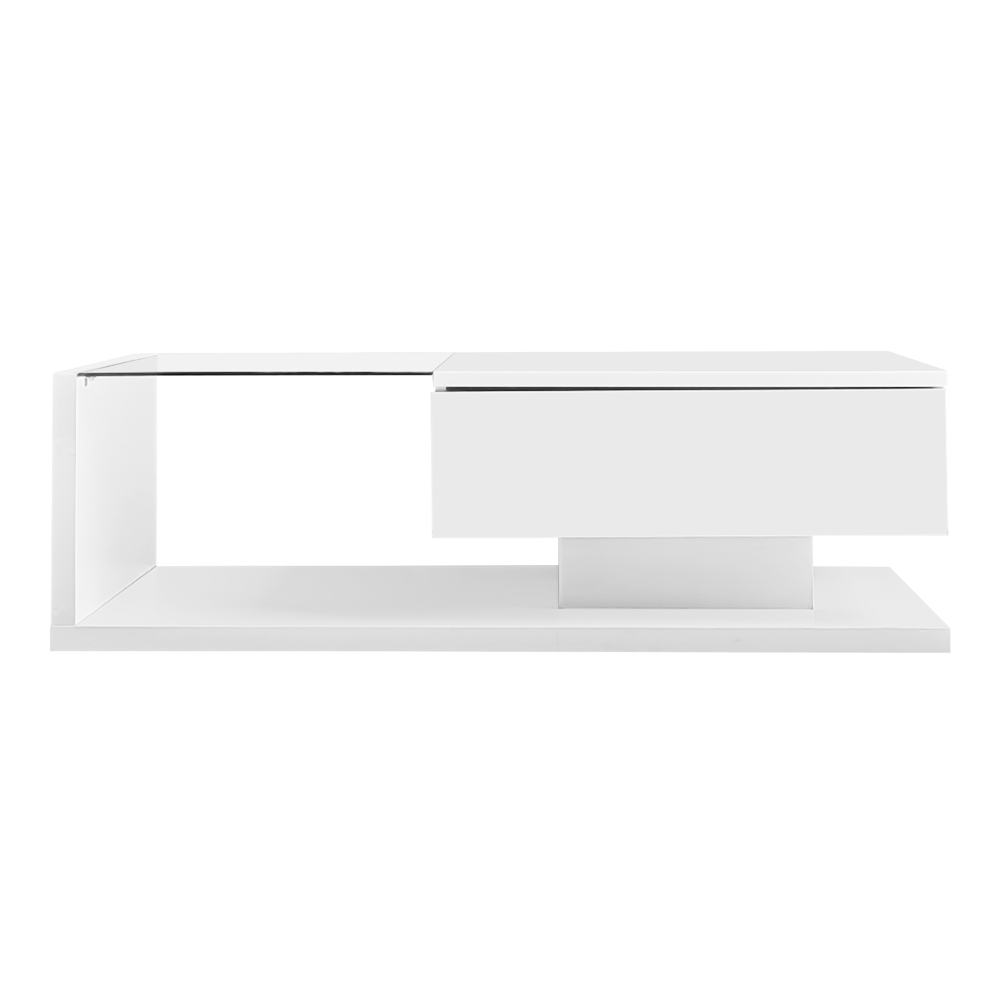 Couchtisch Hochglanz-Weiß mit Glasplatte und LED-Beleuchtung, Modernes Design und Praktische Ablagefächer, weiß