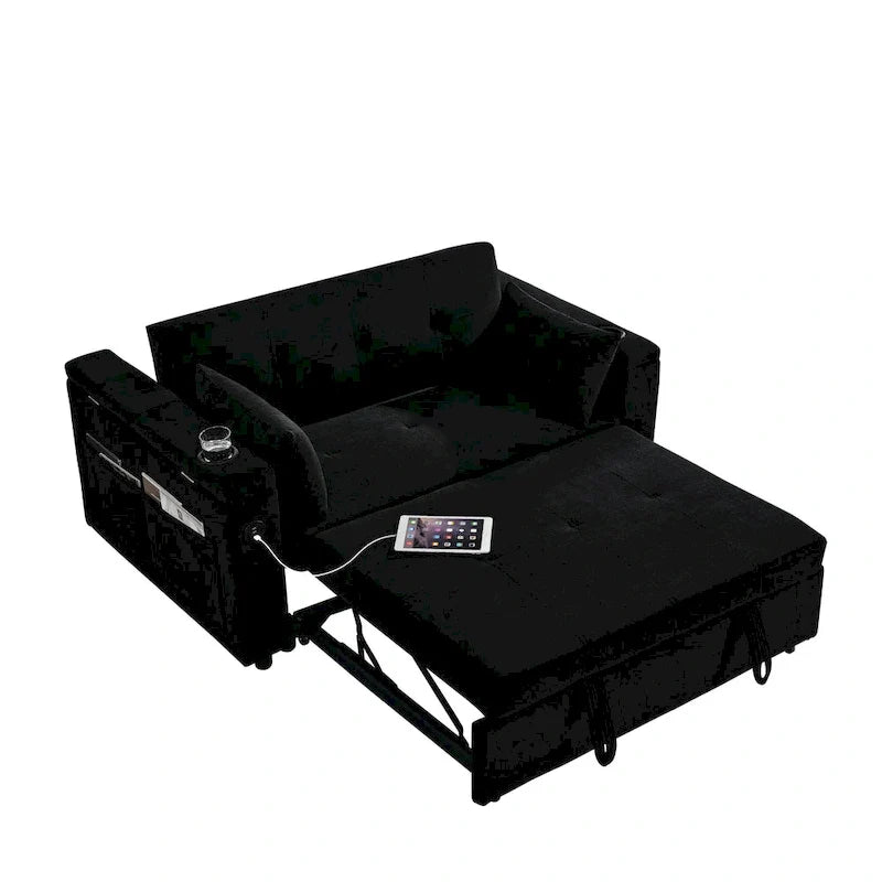 54 Pull-Out Sleeper Sofa Bed Double Seat Recliner Sofa Bed