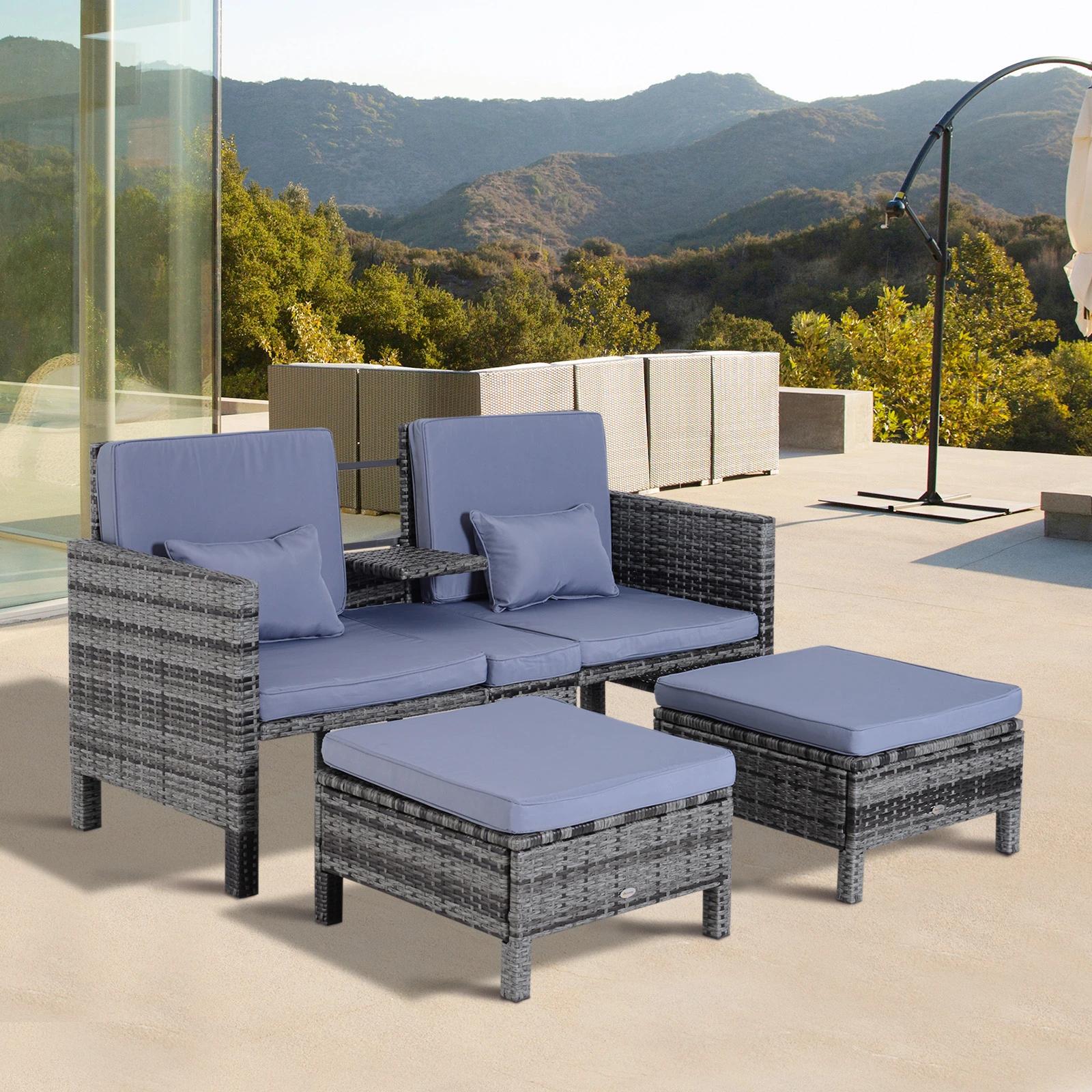Tuinbankset lounge 3-delig Tuinset tuinmeubelen met sofa krukje kussens