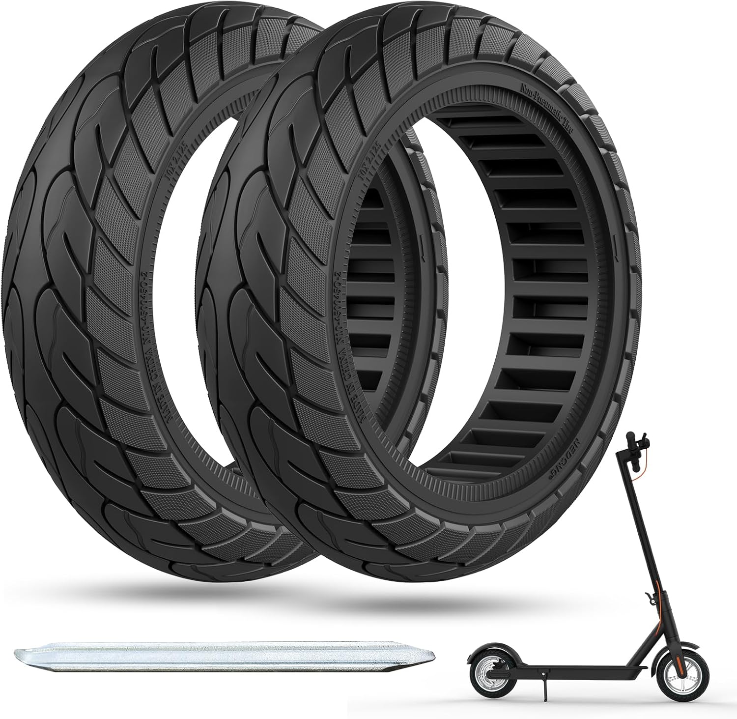 OUXI Pneumatico Solido per 10x2,125 Scooter Elettrico Altamente Flessibile, 10x2,125 Pollici con 1 Strumento di Montaggio per Scooter Elettrico Pneumatico in Gomma Solida-2pc