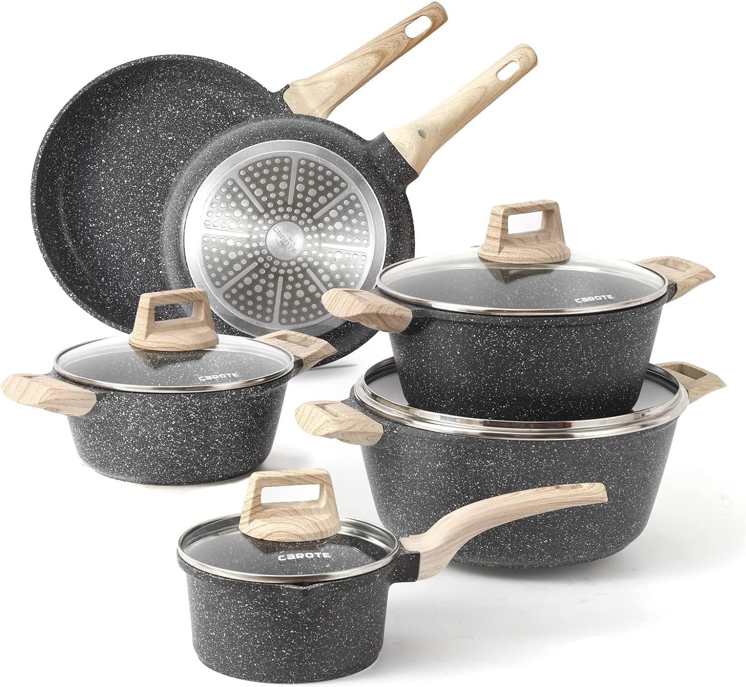 21?Piece White Granite Nonstick Induction Cookware Set