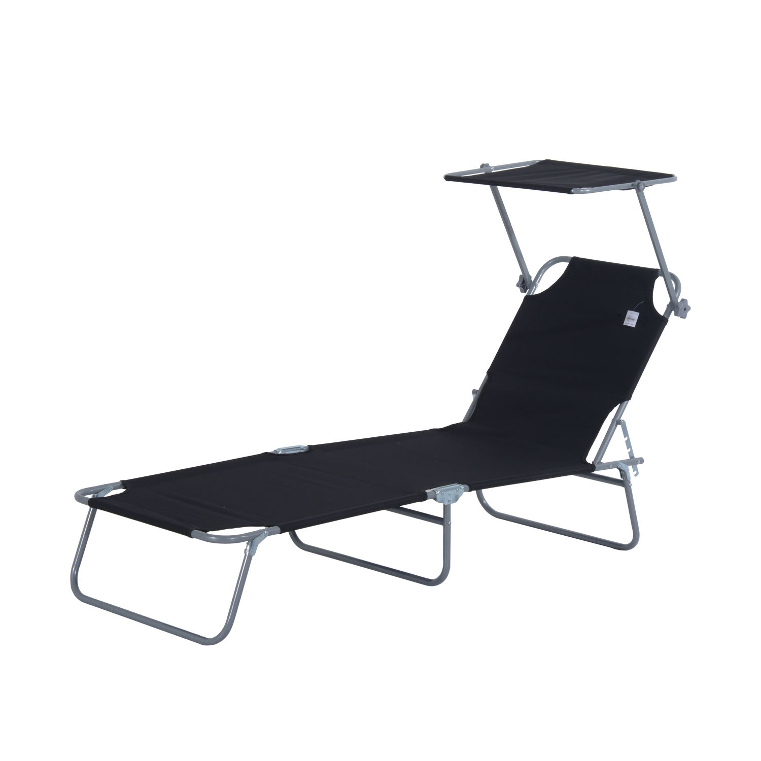 Outsunny Sonnenliege klappbar Gartenliege mit Sonnenschutz Liegestuhl mit 4-Fach verstellbare Rückenlehne Campingliege bis 120kg belastbar für Garten, Balkon und Pool geeignet, 6 Farben(Schwarz )