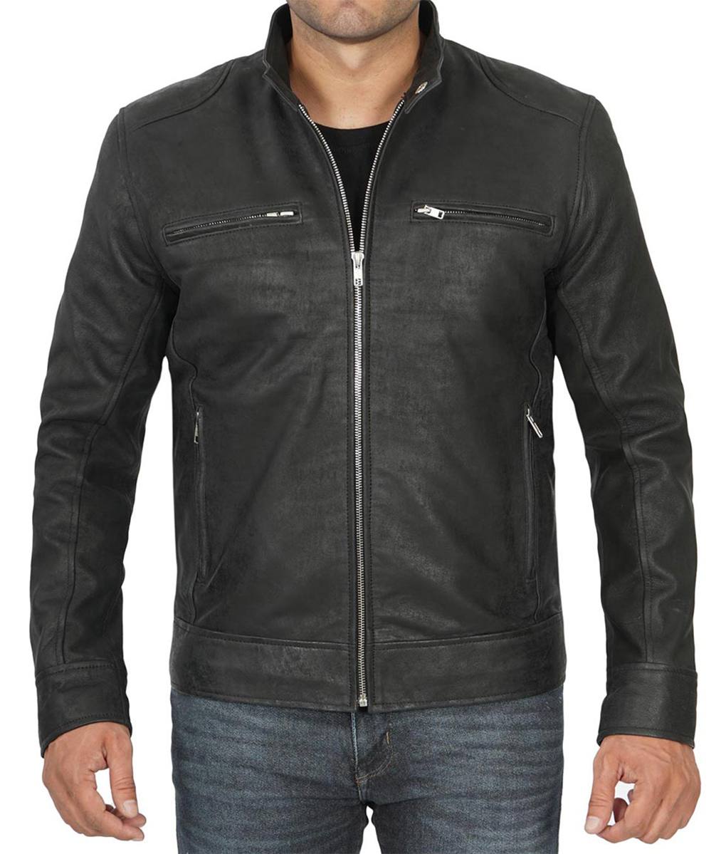 Mens Black Cafe Racer Jacket