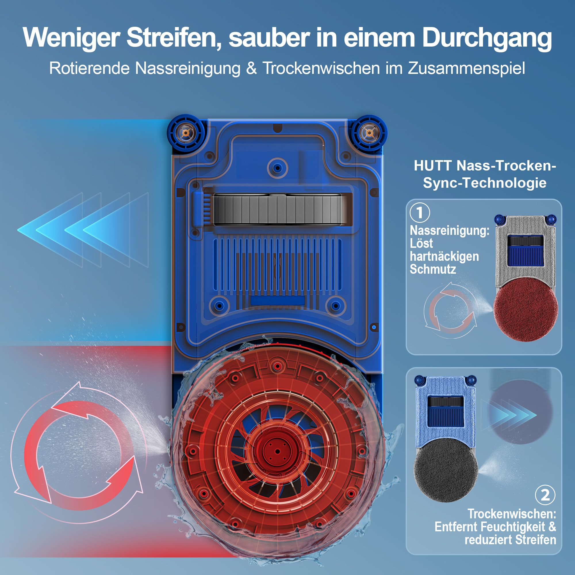 Fensterputzroboter R10 mit rotierendem Nasswischen und linearem Trockenwischen, 80 ml Tank, 7000 Pa