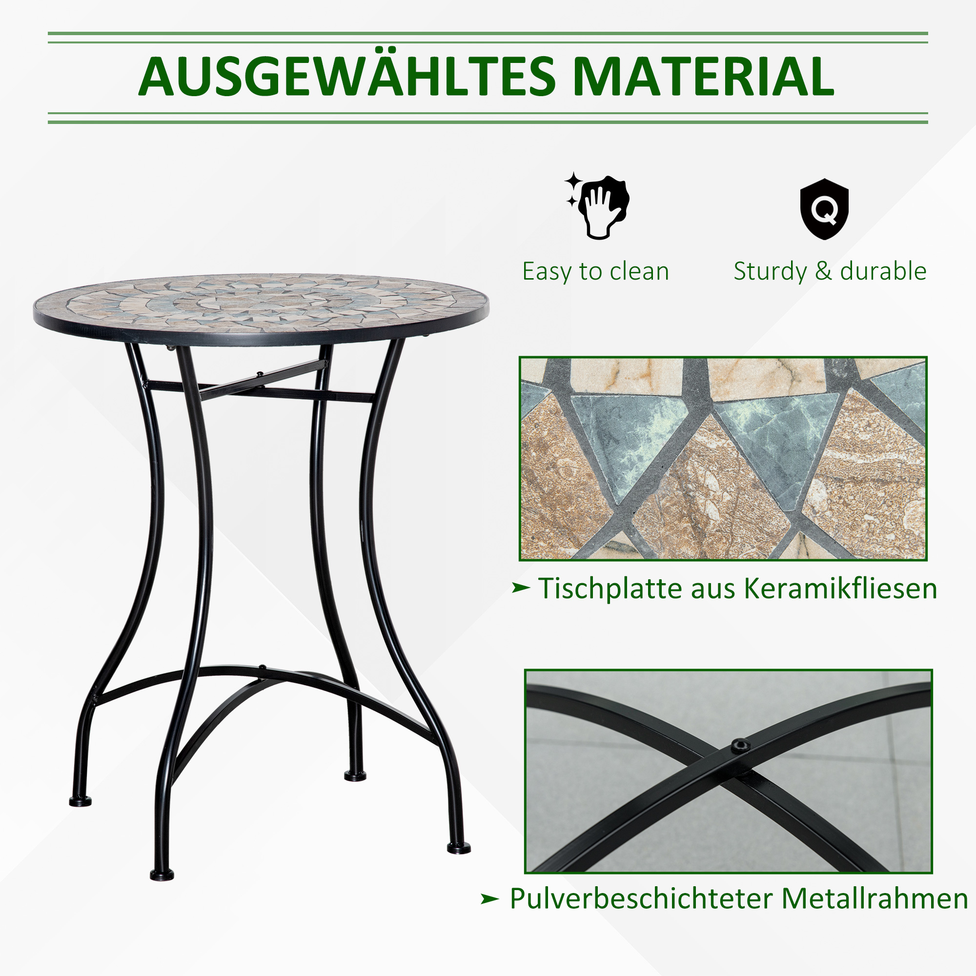 Stijlvolle   Ronde Tuintafel met Keramisch Moza?ekblad in Groen, Beige en Wit - ?60 cm