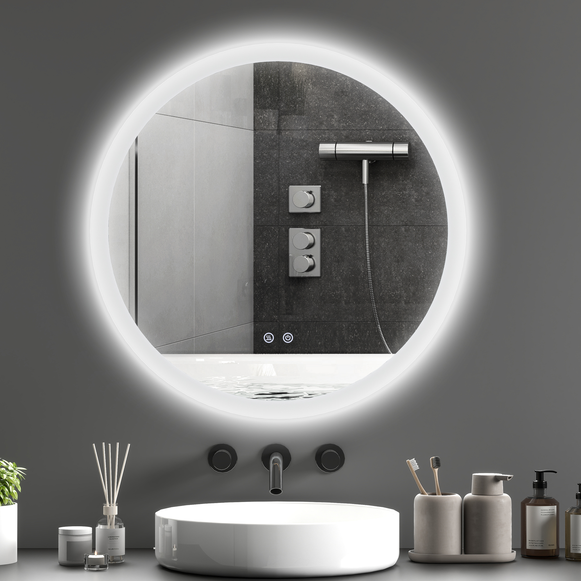 kleankin Badezimmerspiegel Badspiegel mit LED-Licht Berührungssensor Antibeschlagfunktion