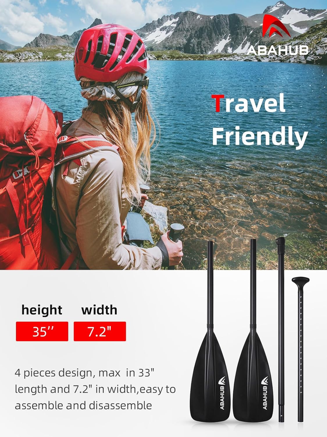 Abahub Pagaia SUP Alluminio Remi SUP Paddle Stand Up Paddle Telescopico 173-213 cm per Tavola da Surf Canoa SUP, Lama in Nylon di Plastica in Nero/Blu/Verde/Rosso/Arancione/Giallo