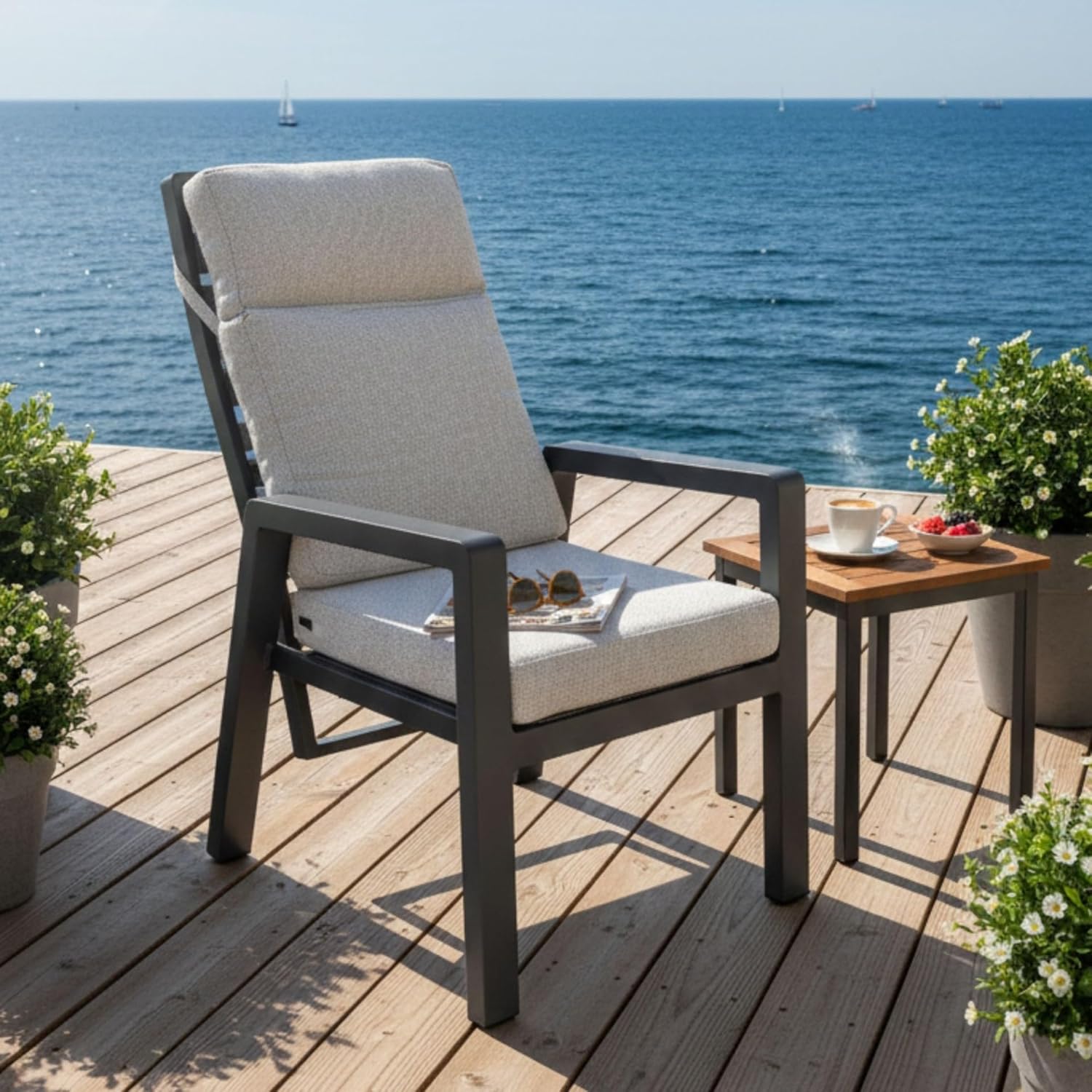 osoltus Gartensessel Alu Anthrazit wetterfest Palma II All Weather Olefin | stufenlos verstellbare Rückenlehne Dank Gasdruckdämpfer (beige)