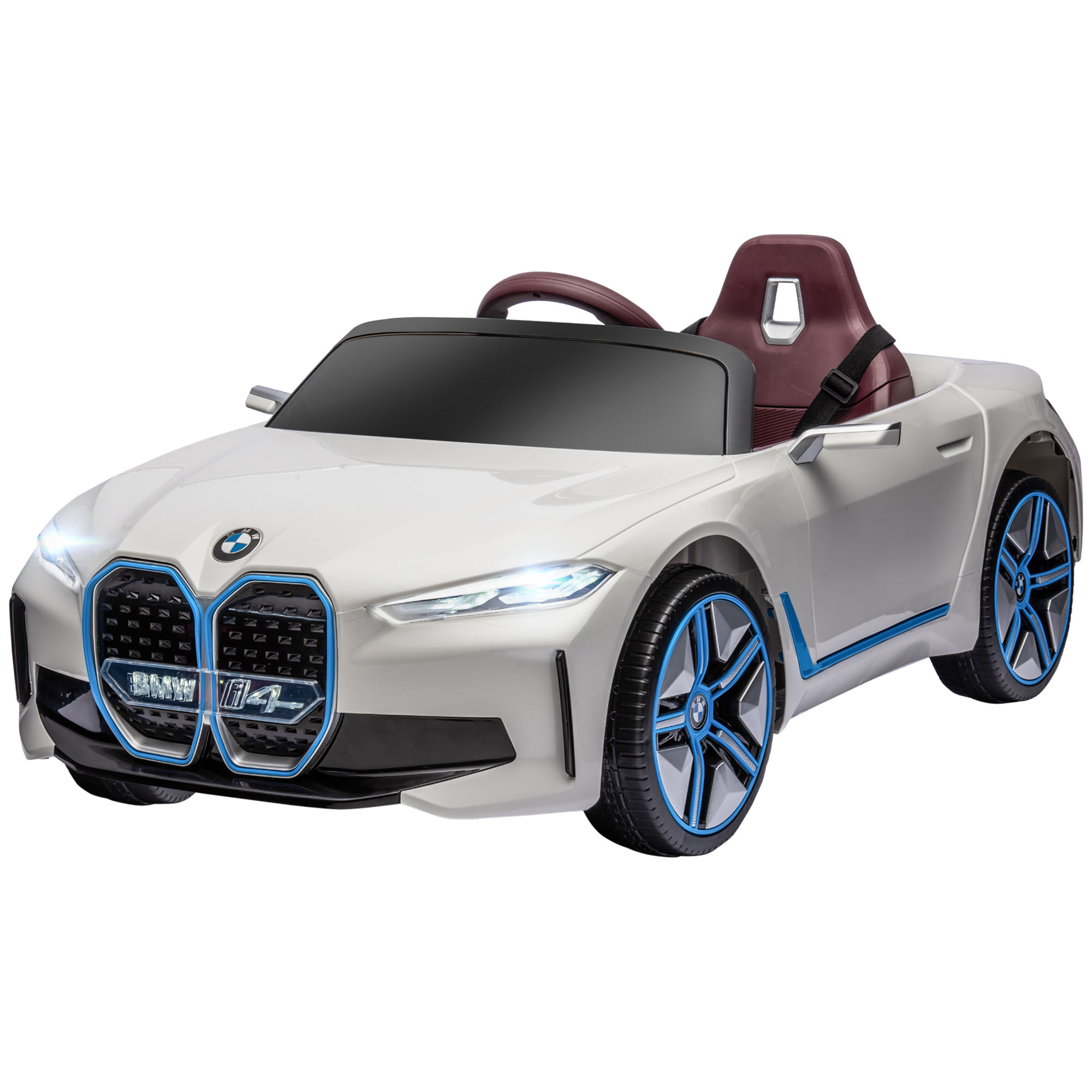 Kinderauto, oplaadbare accu, 3-5 km/u, met afstandsbediening, multimediaspeler, wit