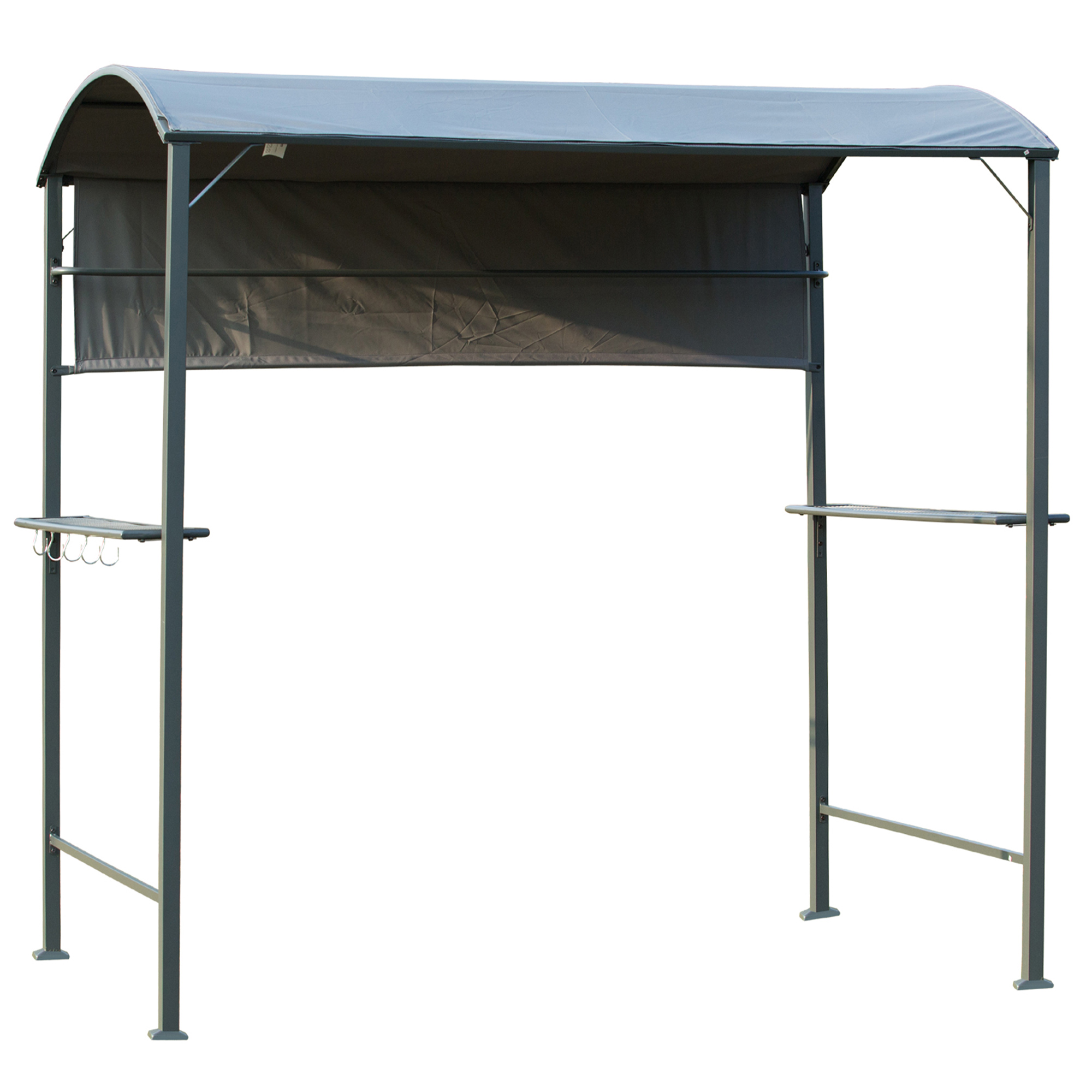 Outsunny Grillpavillon mit Flammschutzdach, BBQ-Pavillon mit 2 Ablagen, Polyester, Schwarz, 218 x 138 x 216 cm