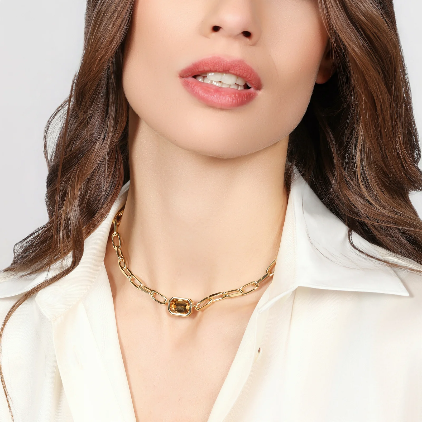 Collana Unoaerre catena forzatina Joya con cristallo giallo dorata 2831