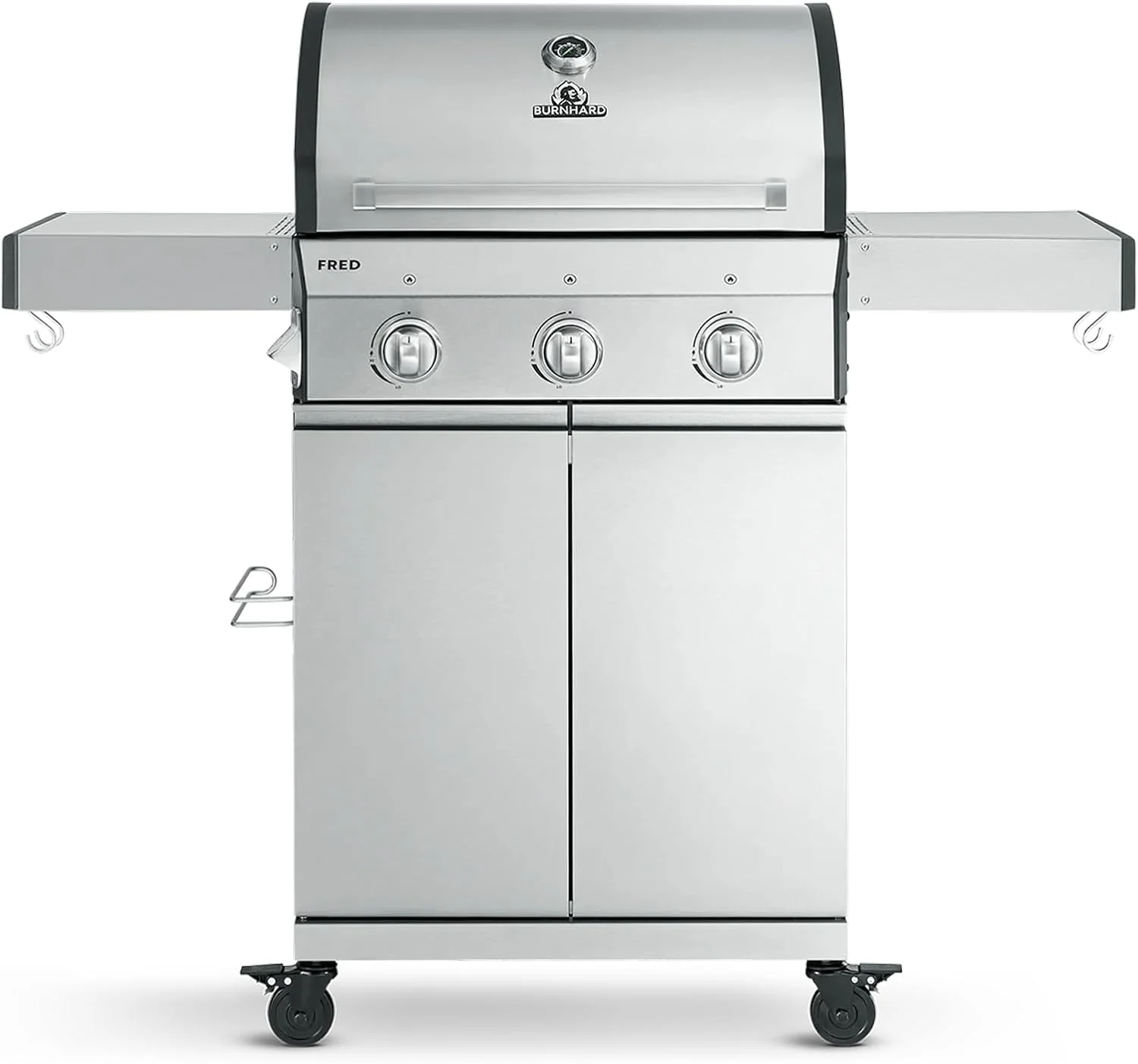 BURNHARD Gasgrill, Silber, 3-Brenner Edelstahl-Grillrost, Grillabdeckung, Edelstahl-Grillwagen, klappbare Seitentische