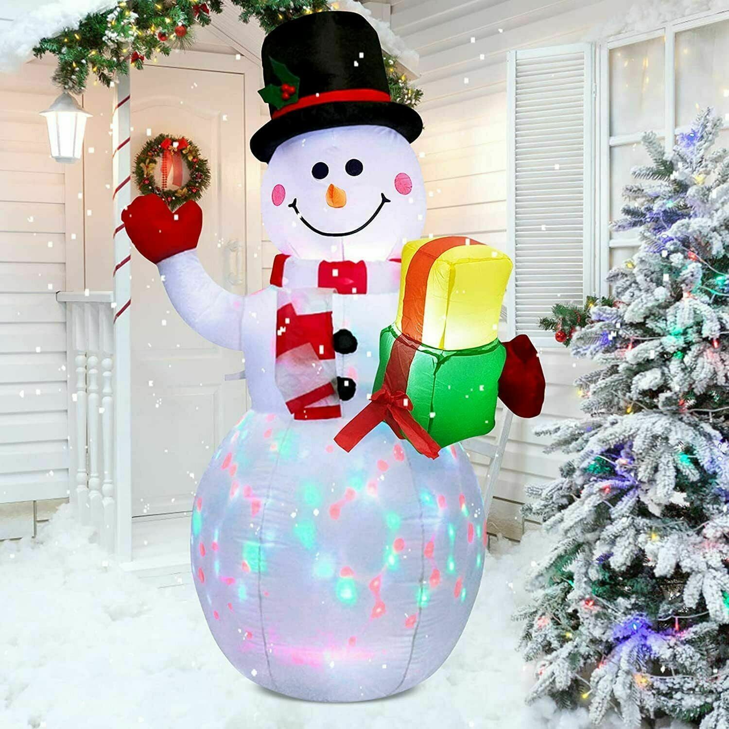 Outdoor Inflatable Snowman 5ft with Rotating LED Lights &ndash; Weatherproof Christmas Yard Decoration
