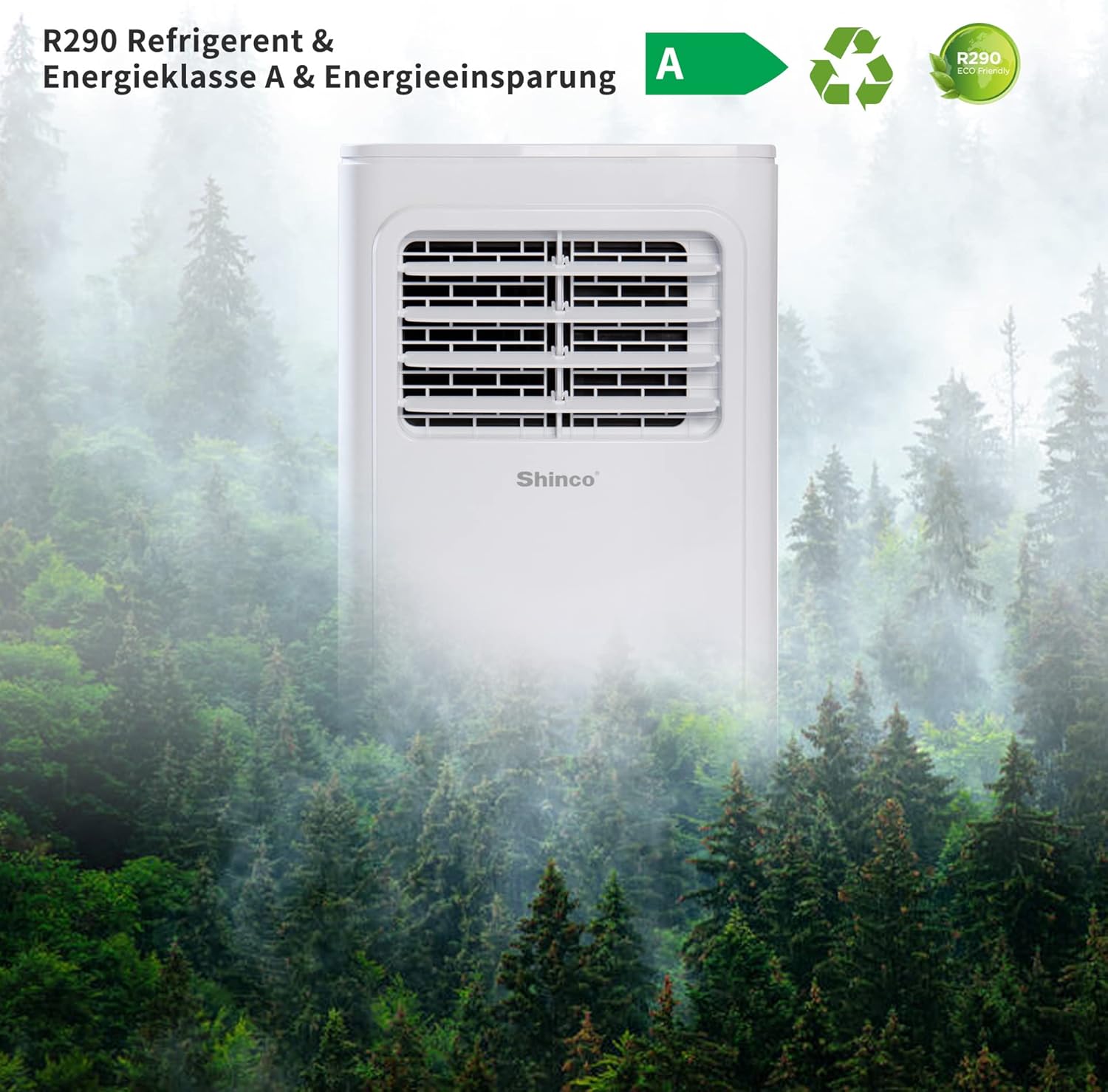 SHINCO Mobile Klimaanlage mit Abluftschlauch, 9000BTU, 2,6 kW, Kühlen&Ventilieren&Entfeuchten, Mobiles Klimagert mit Schlafmodus, Raumgre bis 22㎡, 24-Stunden-Timer