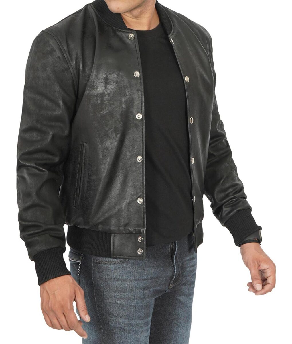 Mens Bomber Black Letterman Jacket