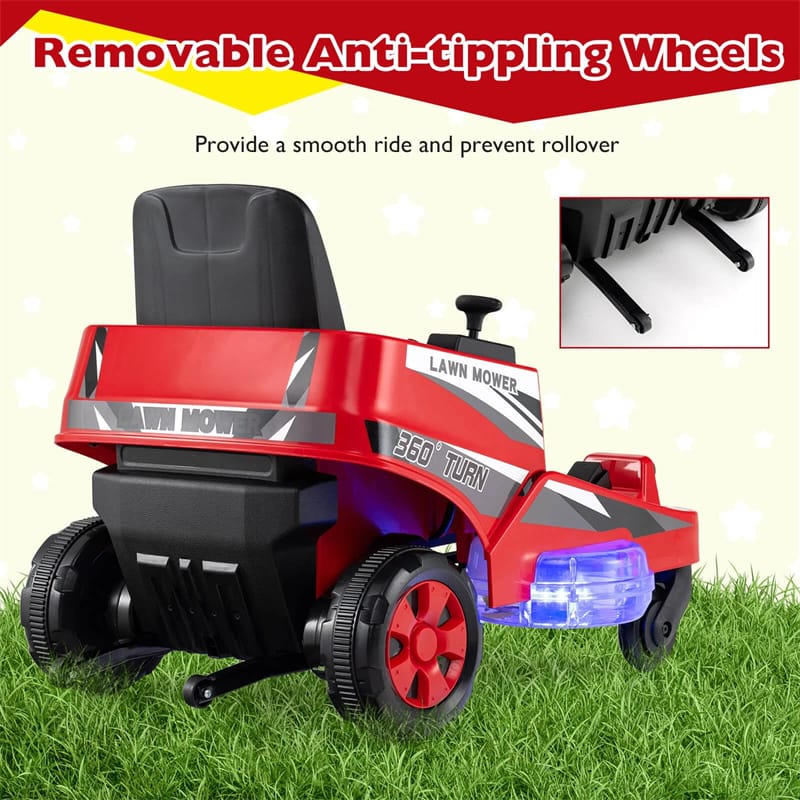12V Kids Ride-On Lawn Mower with 360° Twist & Turn, Dual Control Sticks, LED Lights, Toddler Electric Car Toy for Boys & Girls Aged 3-8