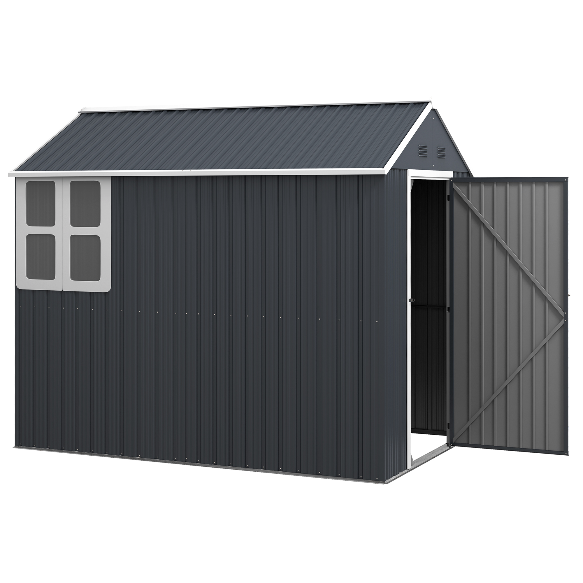 Outsunny Gartenschuppen, Metallgerätehaus, Doppeltür, Fenster, 259x172x222 cm, Grau/Weiß