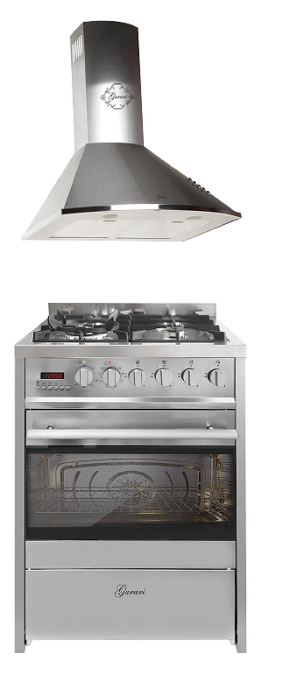 Gas-Standherd 60 cm Edelstahl Gasherd mit Elektrobackofen 60 L Range Coocker mit Dunstabzugshaube 60 cm, Edelstahl, Saugstark 1000m³/h GCH E 610 X+GCH 046 IS 6.