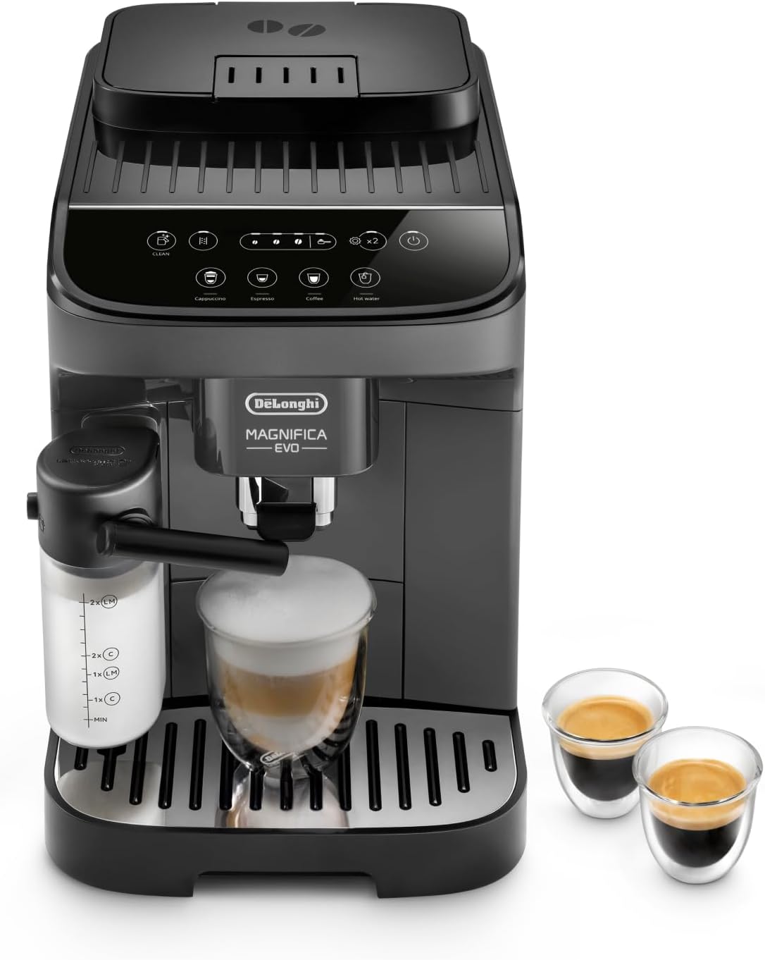 De'Longhi Magnifica Evo Next ECAM312.80.TB, Kaffeevollautomat mit 13 Getränken (Cappuccino, Espresso, Latte Macchiato), 2,4'' TFT Farbdisplay, LatteCrema Milchsystem, 2-Tassen-Funktion, Titan