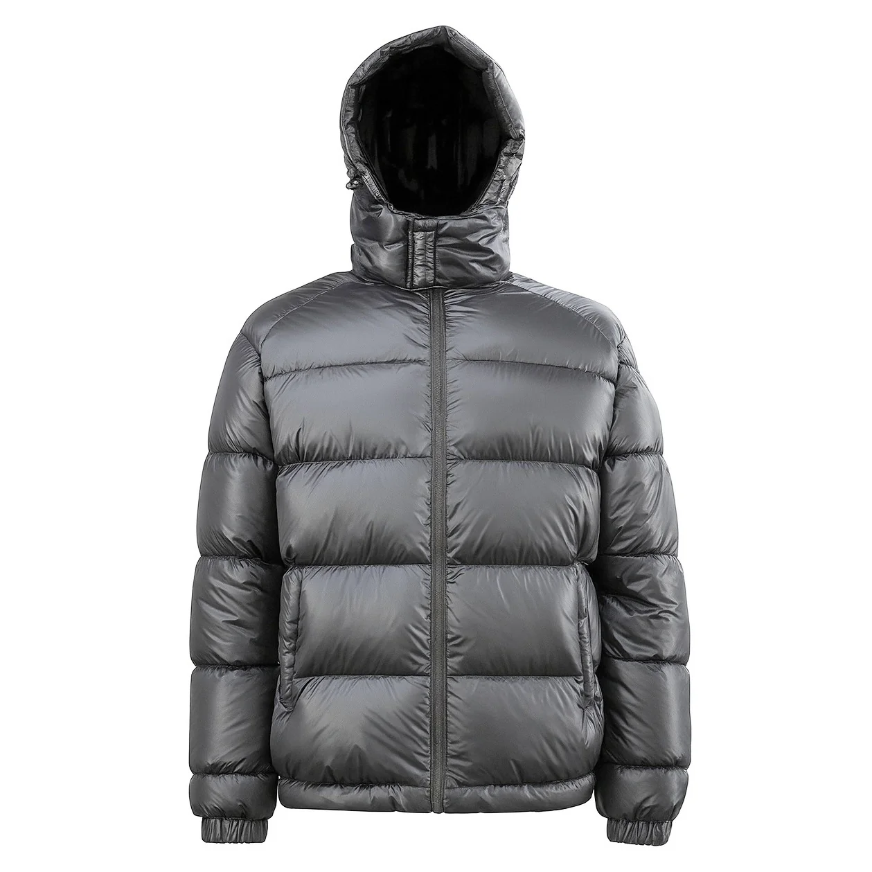 12 Pack Adult Shiny Bubble Jacket with Hood in Dark Grey