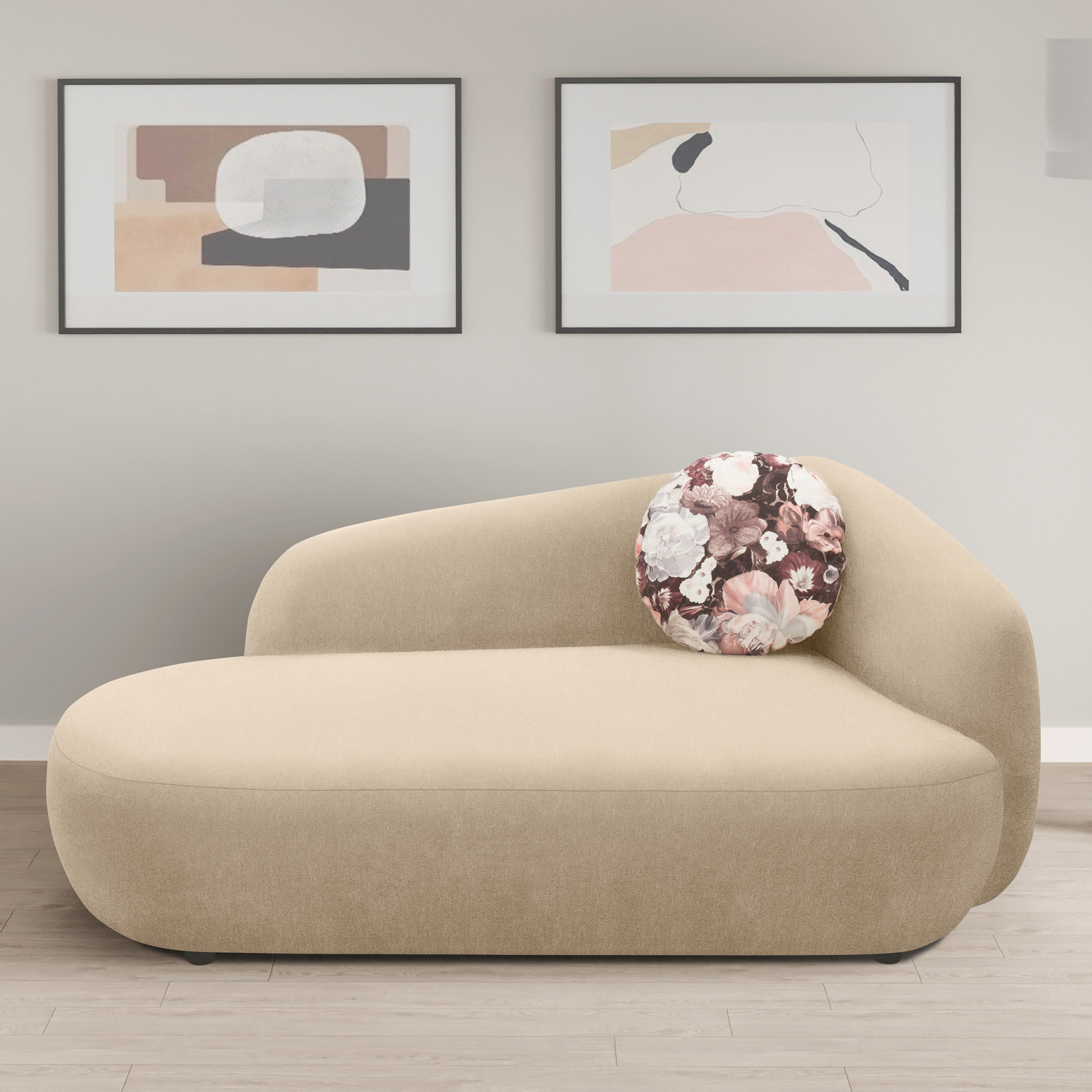 Recamiere 700013, Liege, oval, Füße mit Filzgleitern, Sofa, 183 x 105 x 75 (BxTxH), beige