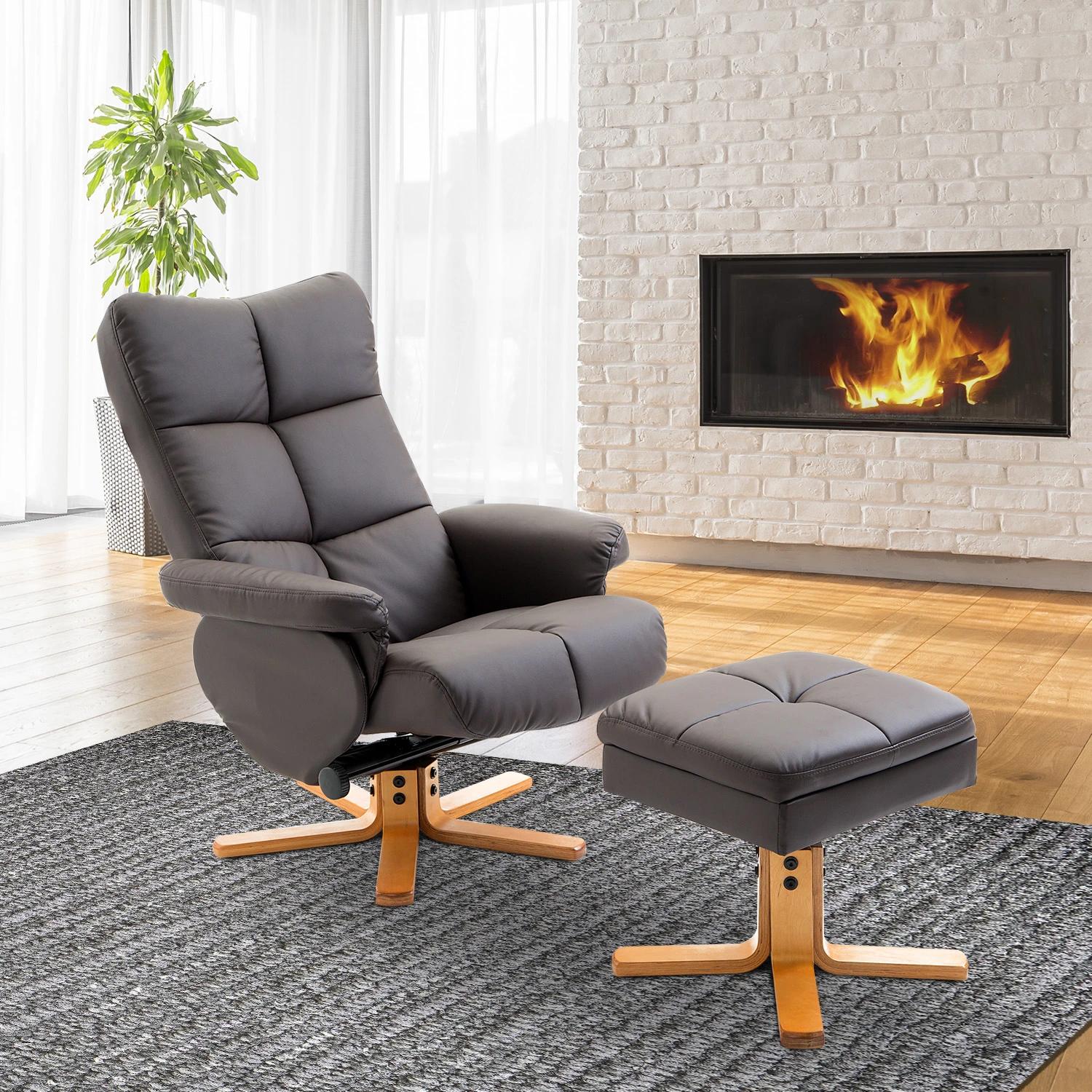 Relaxstoel met kruk tv-stoel 360�� draaibaar ligfunctie hout bruin