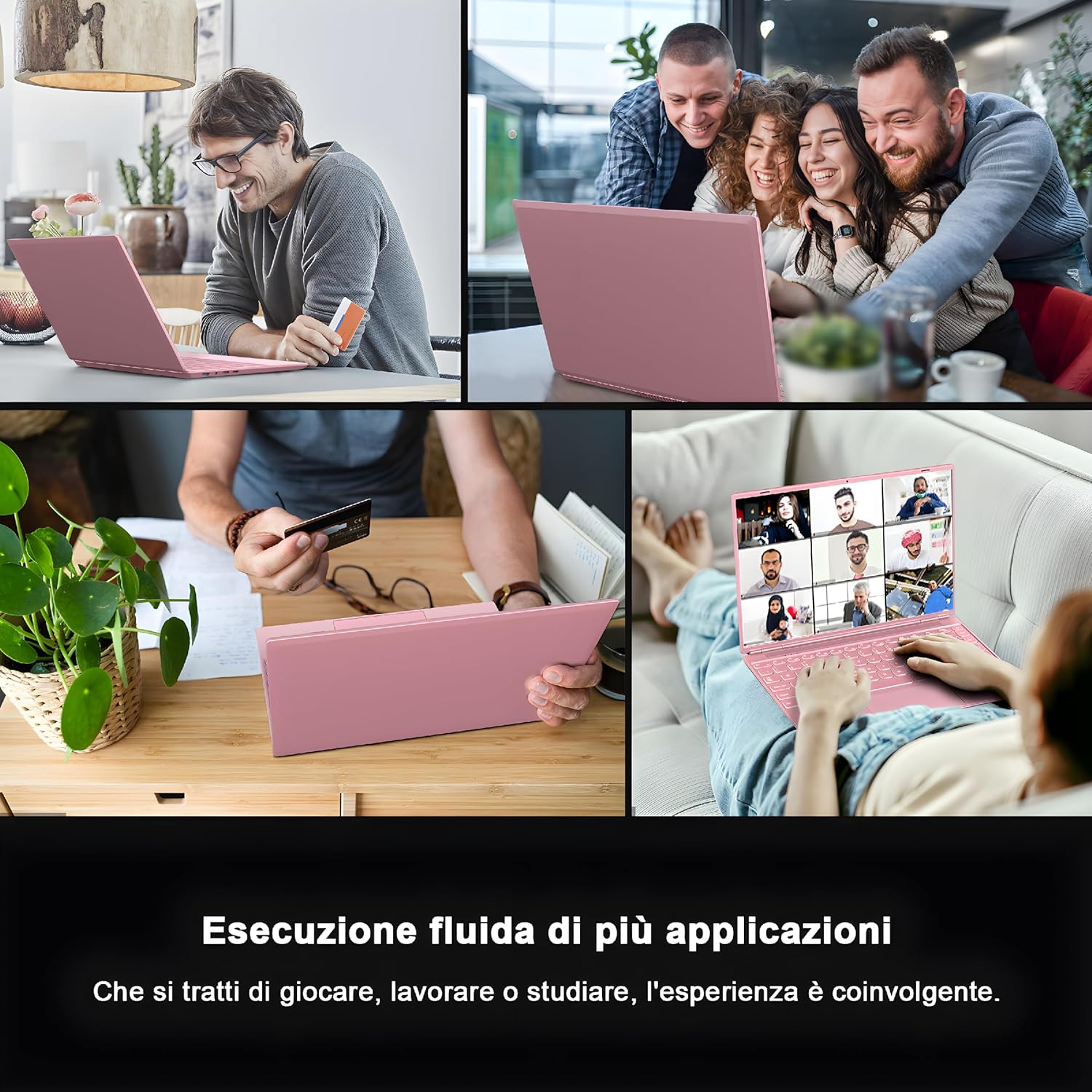 PC Portatile Computer Portatile Notebook 14 Pollici N5095 (fino a 2.9 GHz), Laptop Win11 8GB 256GB SSD 1TB Estensioni丨2.4G+5G WIFI 丨Ventola Raffreddamento Schermo丨1920 * 1200 2K FHD-Pink